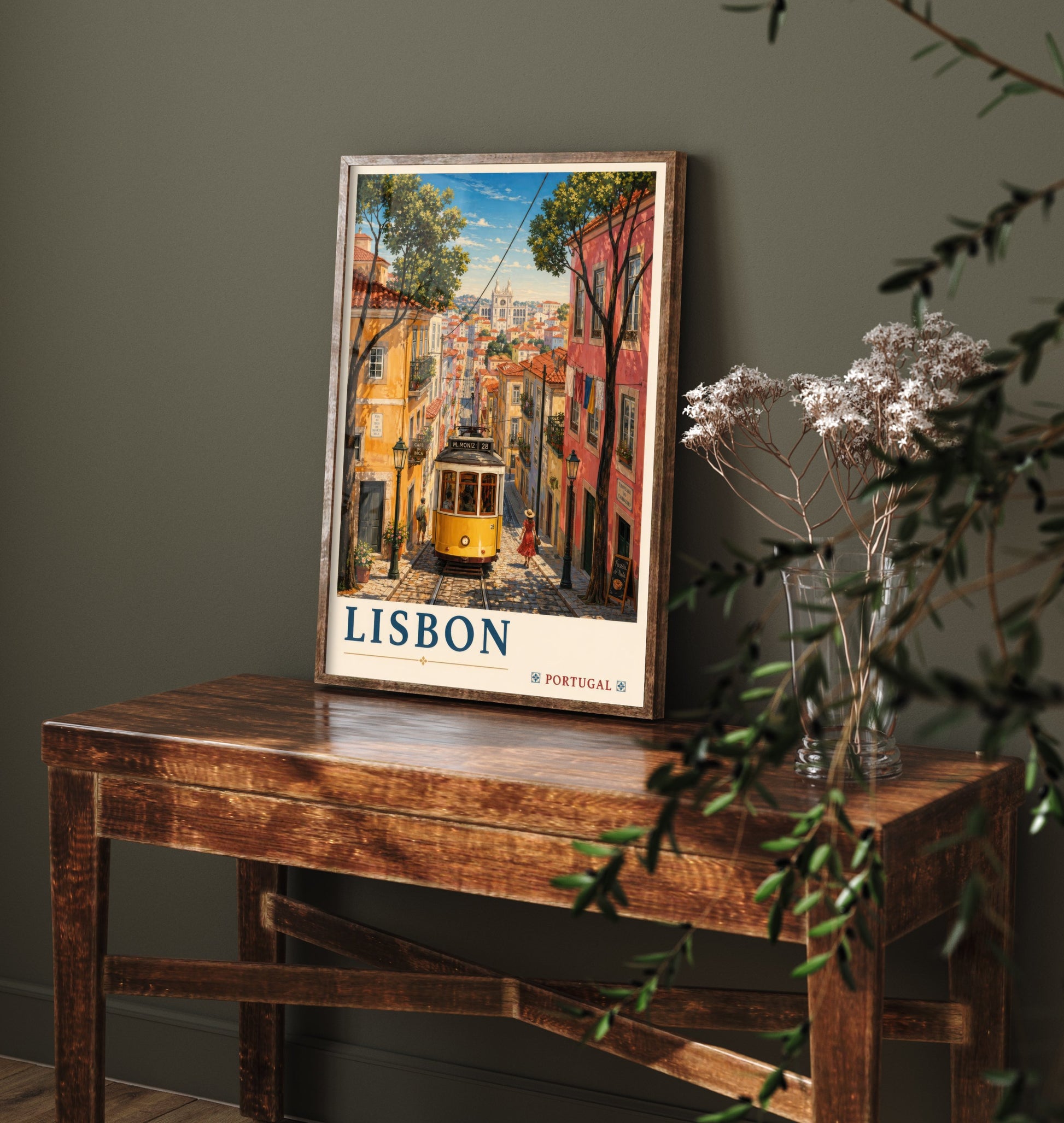 Lisbon Portugal Travel Poster - Art Print - Vintage Illustration - Tram Street Wall Art V2 1/3