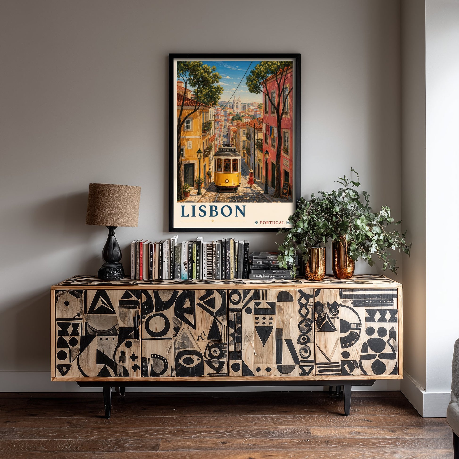 Lisbon Portugal Travel Poster - Art Print - Vintage Illustration - Tram Street Wall Art V2 1/3