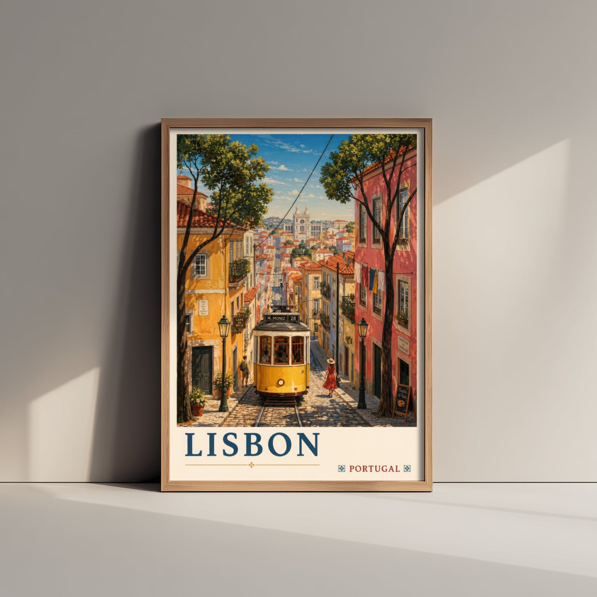 Lisbon Portugal Travel Poster - Art Print - Vintage Illustration - Tram Street Wall Art V2 1/3