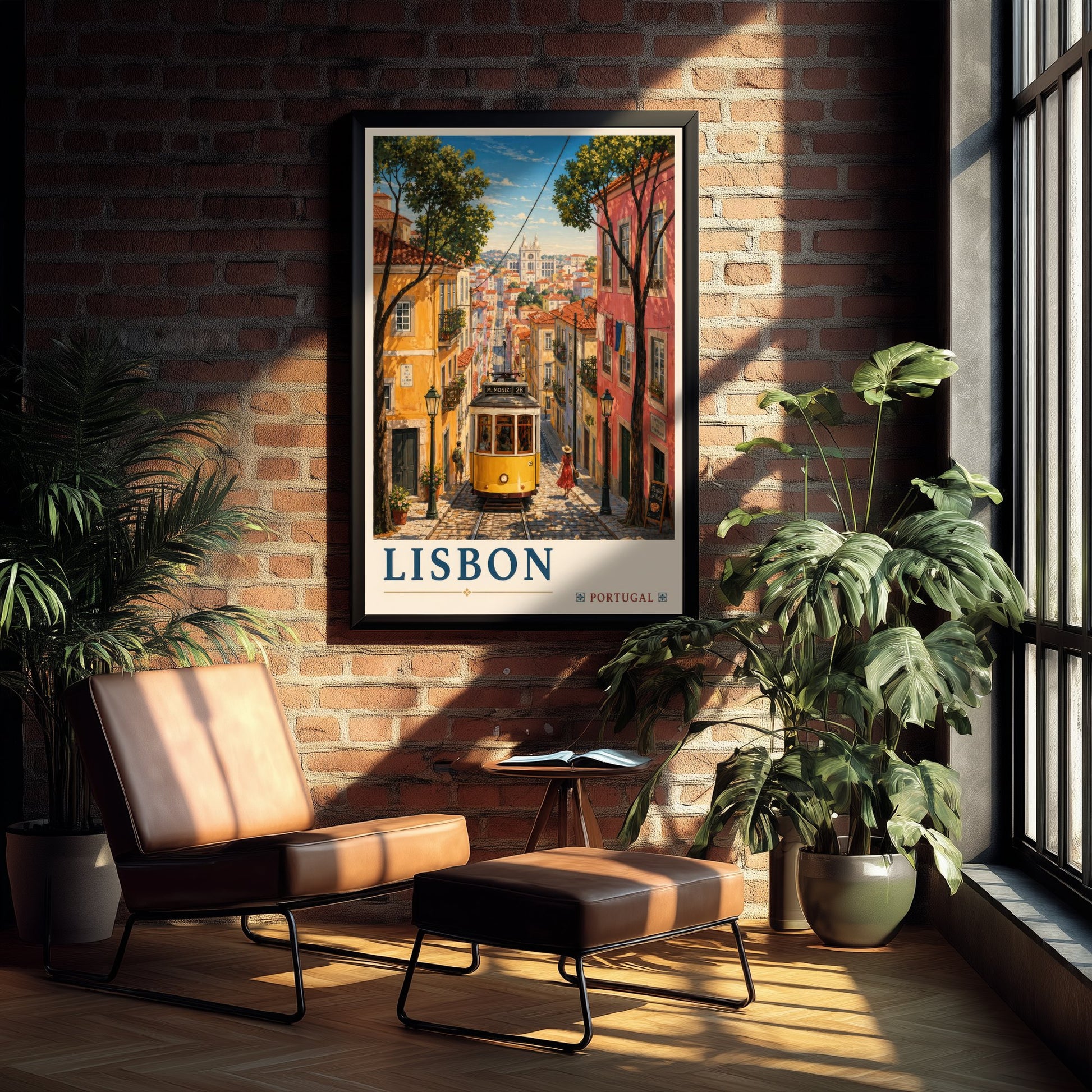 Lisbon Portugal Travel Poster - Art Print - Vintage Illustration - Tram Street Wall Art V2 1/3