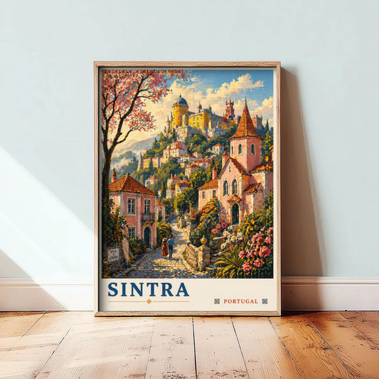 Sintra Portugal Travel Poster - Art Print - Vintage Illustration - Pena Palace Castle Wall Art V2 2/3