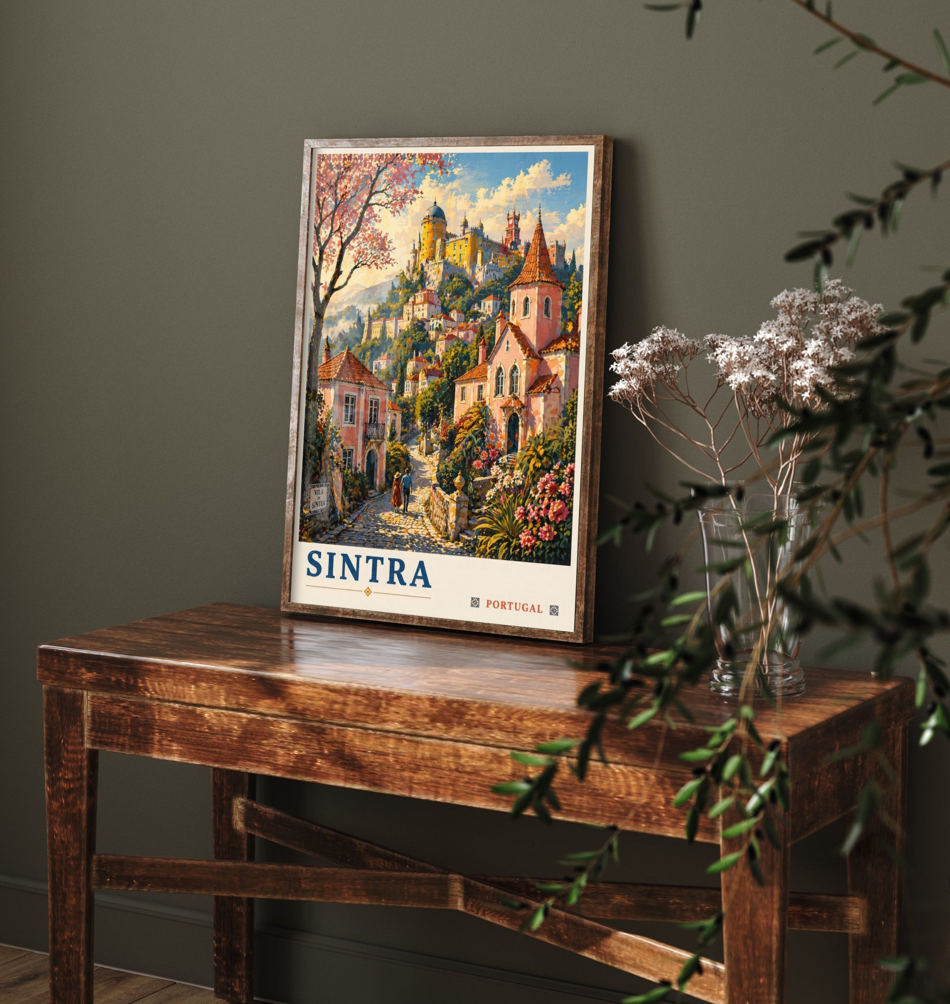 Sintra Portugal Travel Poster - Art Print - Vintage Illustration - Pena Palace Castle Wall Art V2 2/3