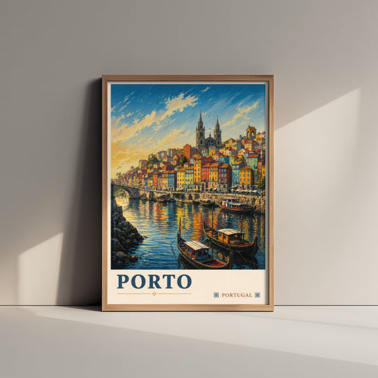 Porto Portugal Travel Poster - Art Print - Vintage Illustration - Douro Riverside Wall Art V2 3/3