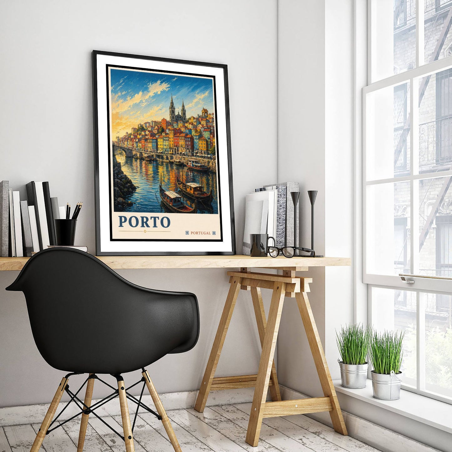 Porto Portugal Travel Poster - Art Print - Vintage Illustration - Douro Riverside Wall Art V2 3/3