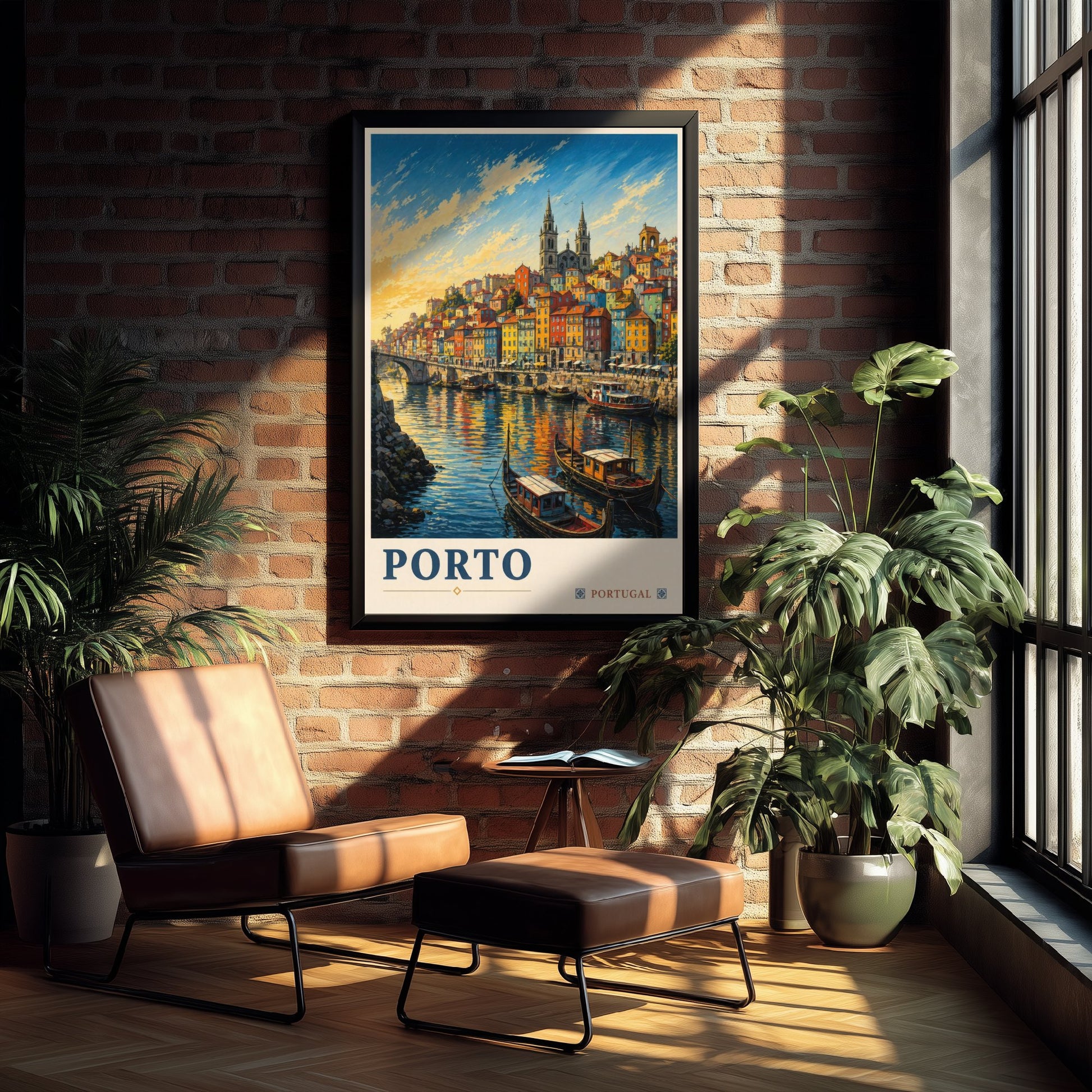 Porto Portugal Travel Poster - Art Print - Vintage Illustration - Douro Riverside Wall Art V2 3/3