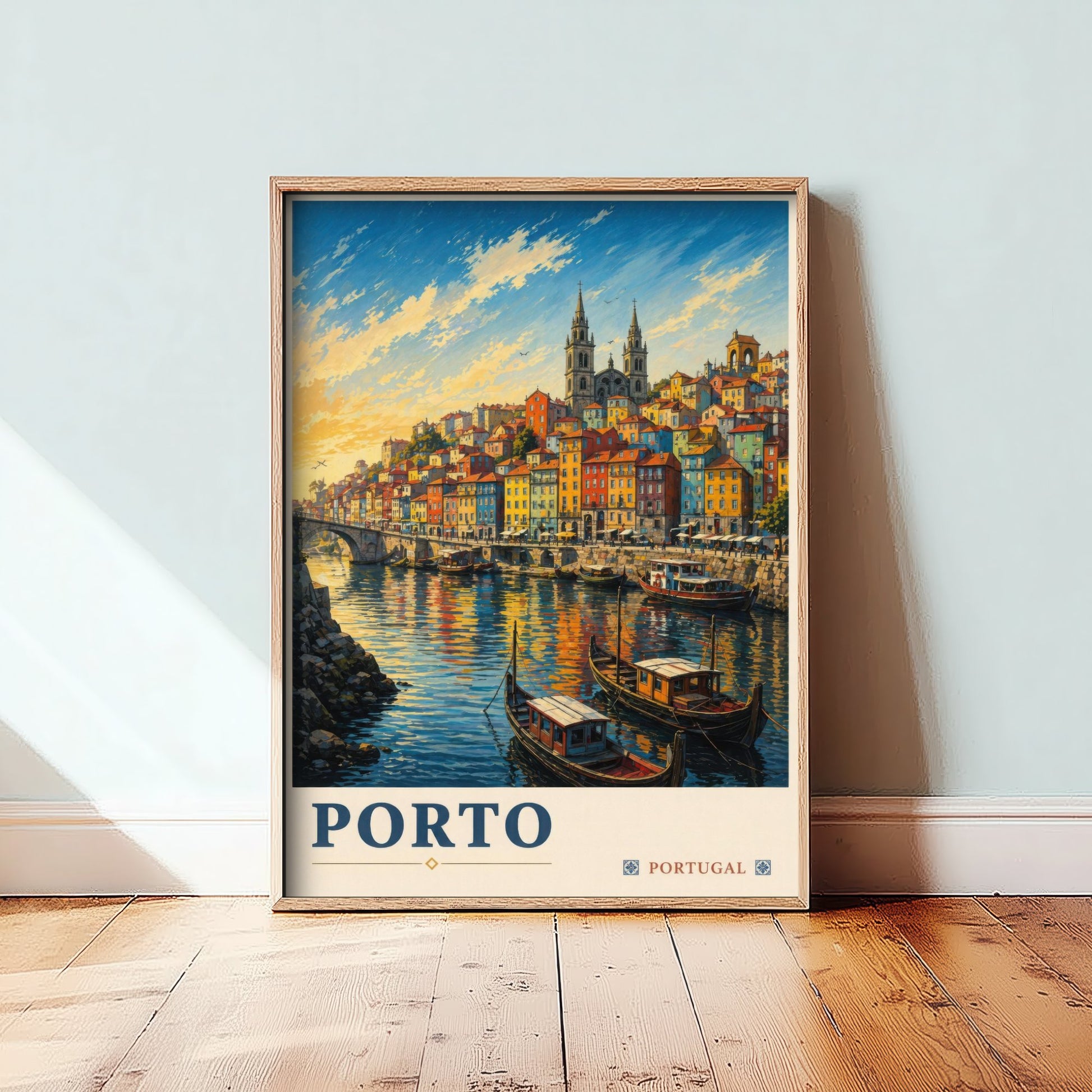 Porto Portugal Travel Poster - Art Print - Vintage Illustration - Douro Riverside Wall Art V2 3/3