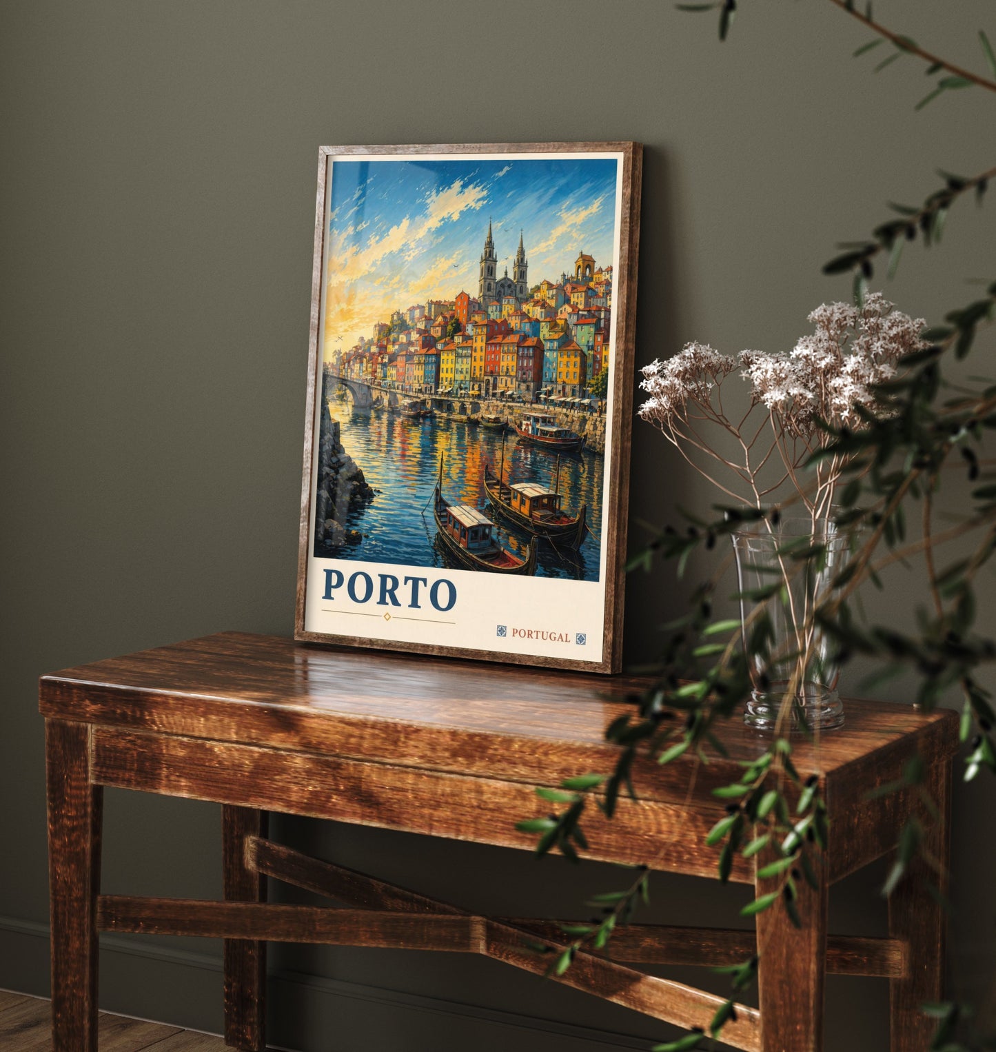 Porto Portugal Travel Poster - Art Print - Vintage Illustration - Douro Riverside Wall Art V2 3/3