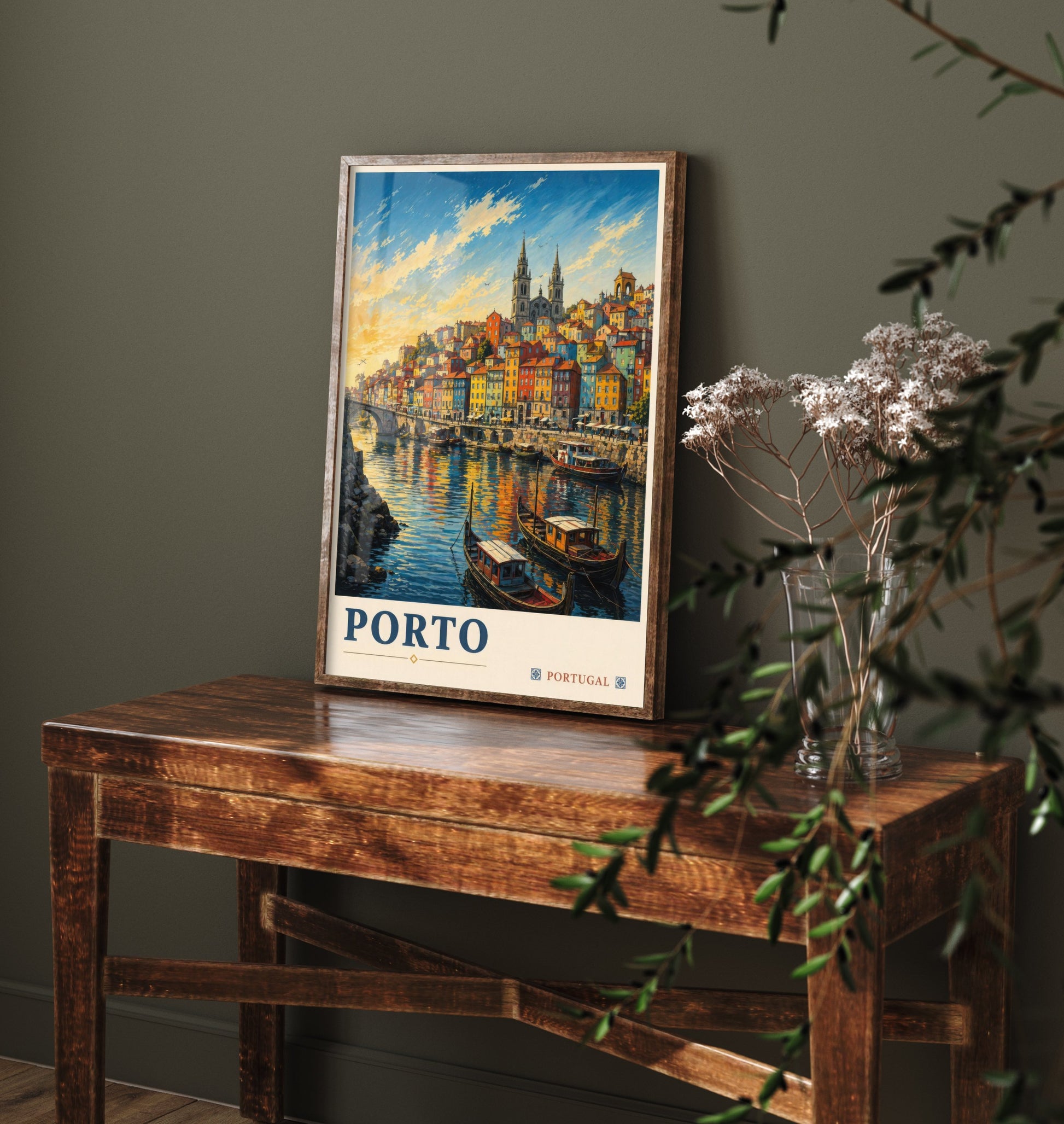Porto Portugal Travel Poster - Art Print - Vintage Illustration - Douro Riverside Wall Art V2 3/3