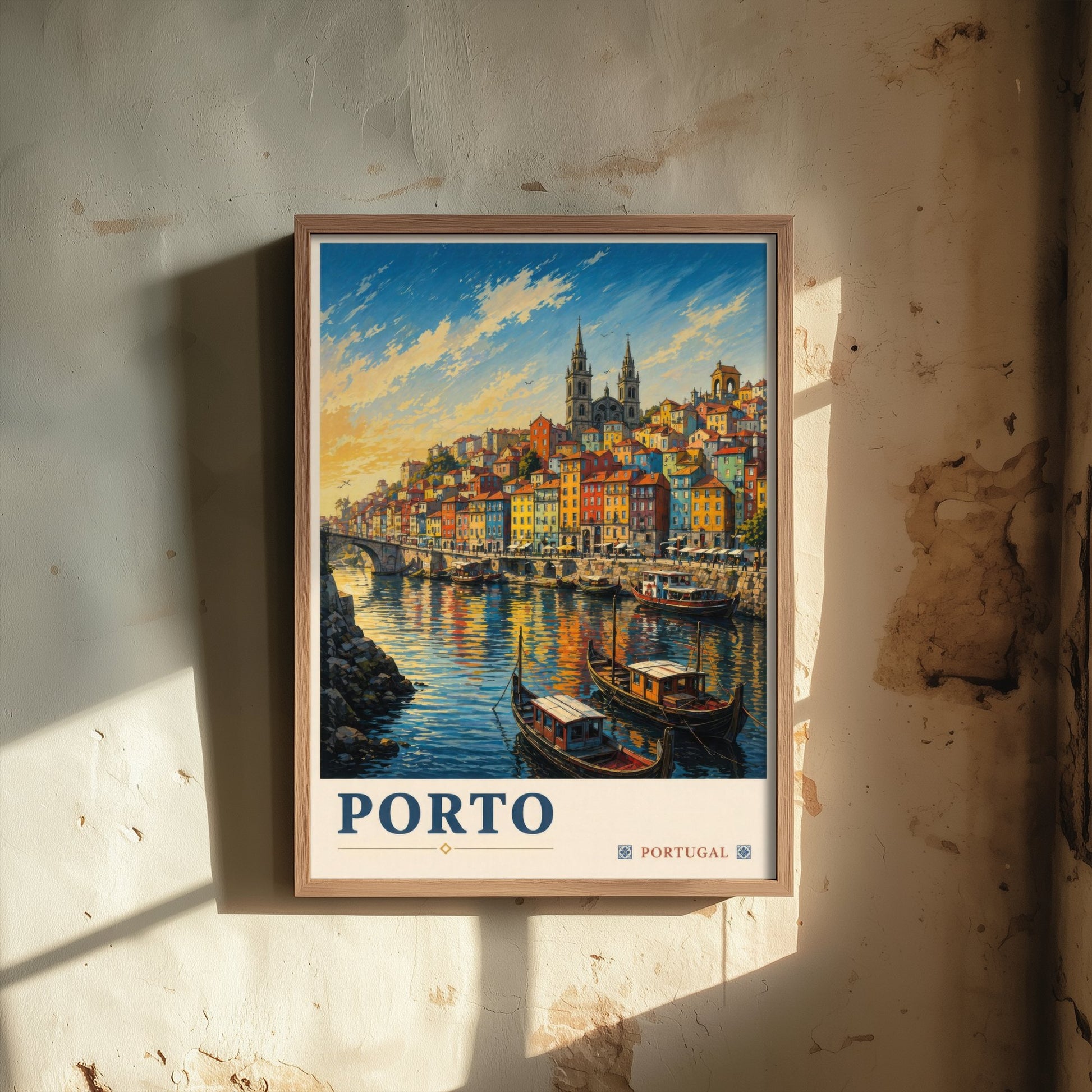 Porto Portugal Travel Poster - Art Print - Vintage Illustration - Douro Riverside Wall Art V2 3/3