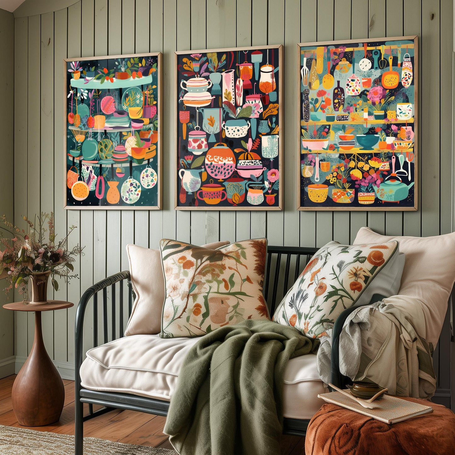 Purple Pots and Pans Set of Three Art Prints - 3 Kitchen Cookware Utensil Posters - Wall Art Illustration Cooking Gift Decor