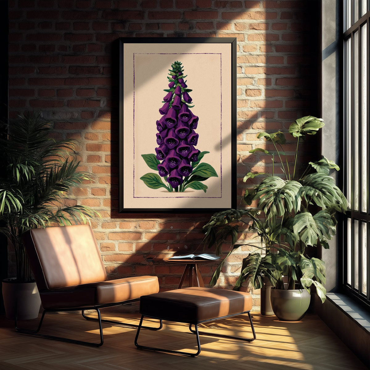 Purple Foxglove Art Print - Woodland Wildflower Spire Poster - Folk Botanical Illustration V2 3/3