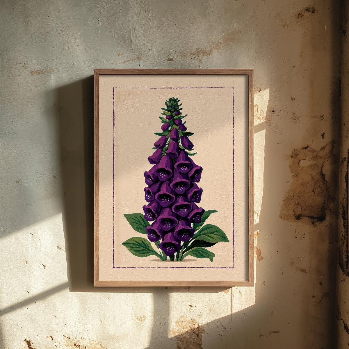 Purple Foxglove Art Print - Woodland Wildflower Spire Poster - Folk Botanical Illustration V2 3/3
