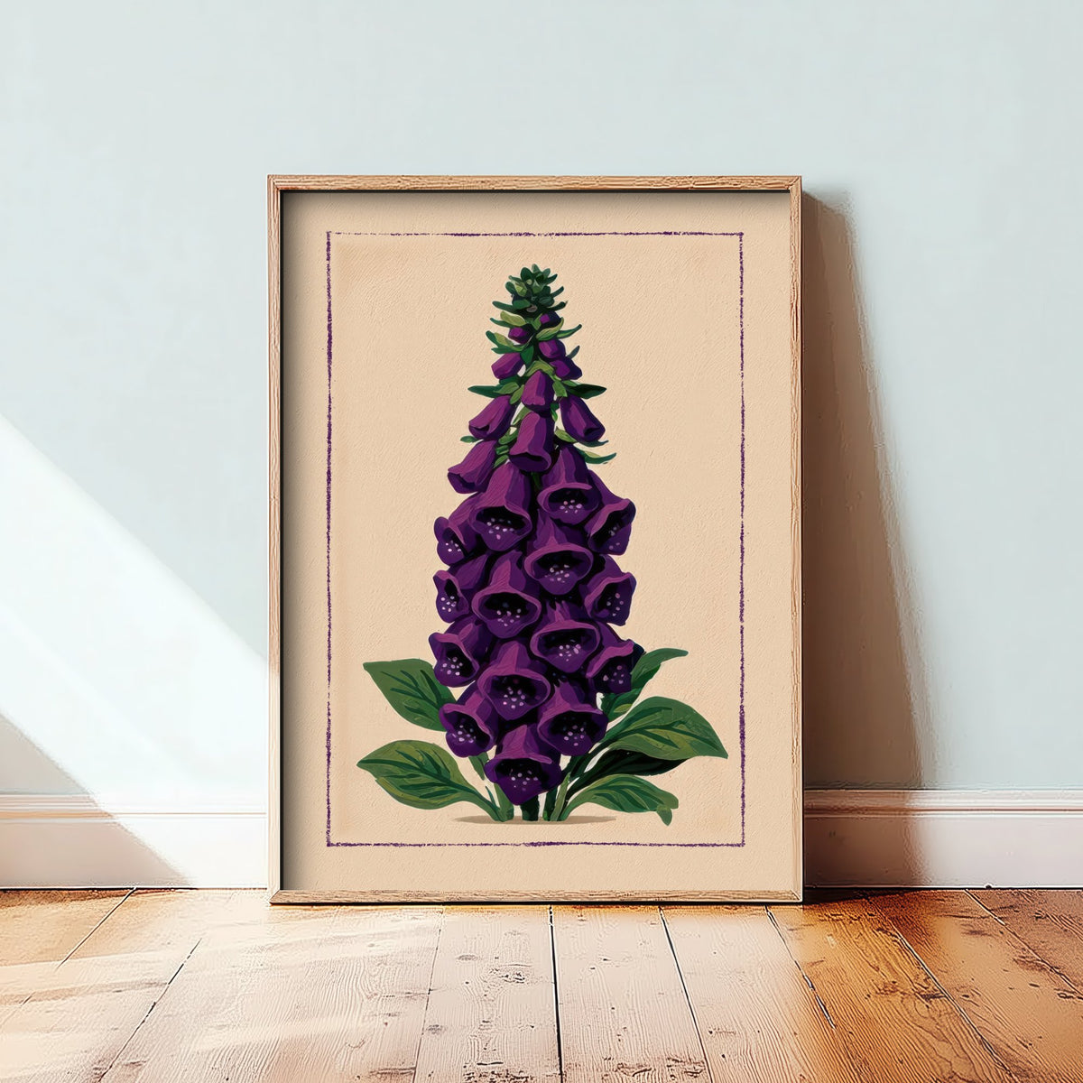 Purple Foxglove Art Print - Woodland Wildflower Spire Poster - Folk Botanical Illustration V2 3/3