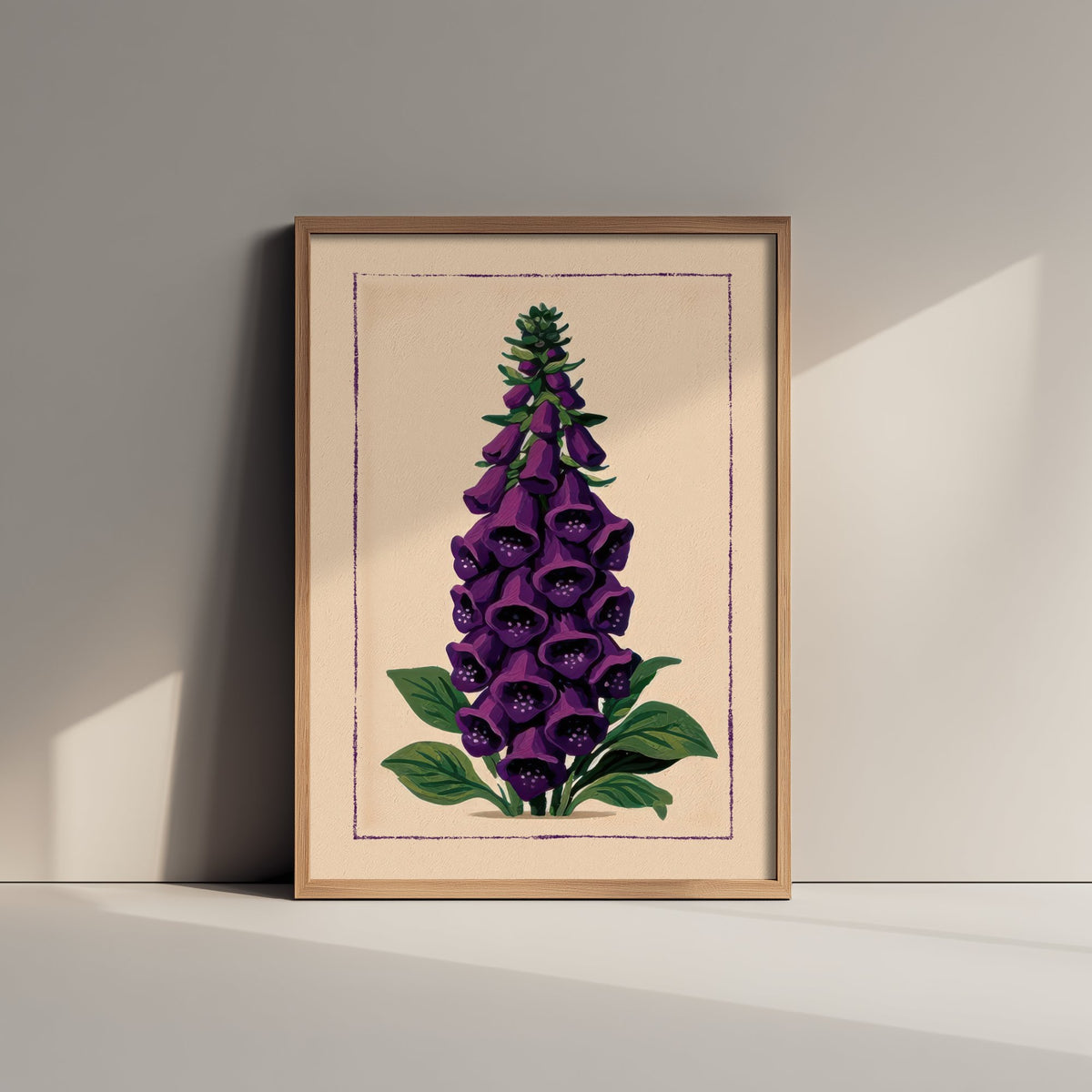 Purple Foxglove Art Print - Woodland Wildflower Spire Poster - Folk Botanical Illustration V2 3/3
