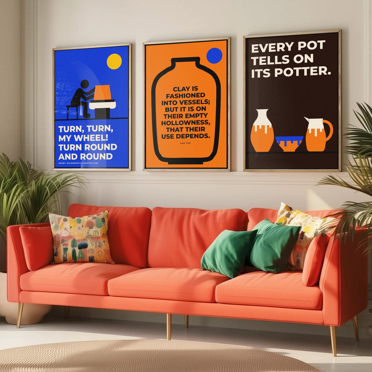 Pottery Quotes Set of Three Art Prints - 3 Bauhaus Ceramics Potter Posters - Minimalist Craft Wall Art Illustration V1