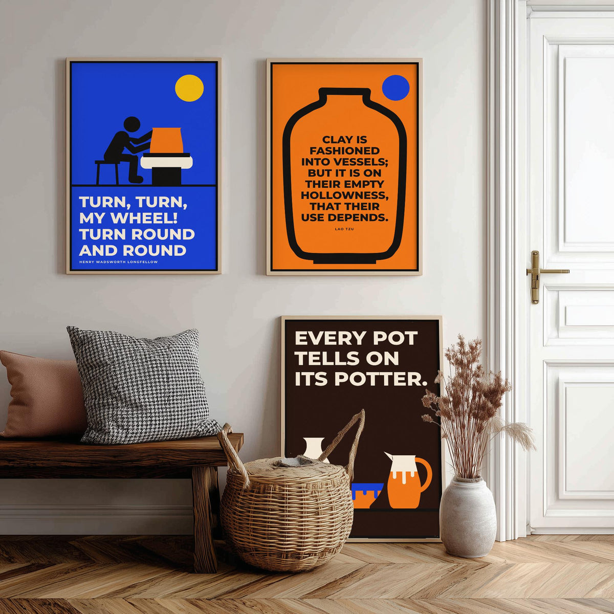 Pottery Quotes Set of Three Art Prints - 3 Bauhaus Ceramics Potter Posters - Minimalist Craft Wall Art Illustration V1