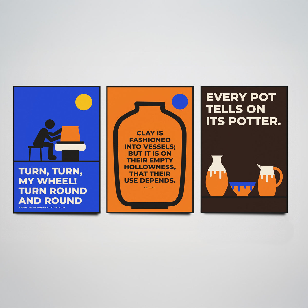 Pottery Quotes Set of Three Art Prints - 3 Bauhaus Ceramics Potter Posters - Minimalist Craft Wall Art Illustration V1