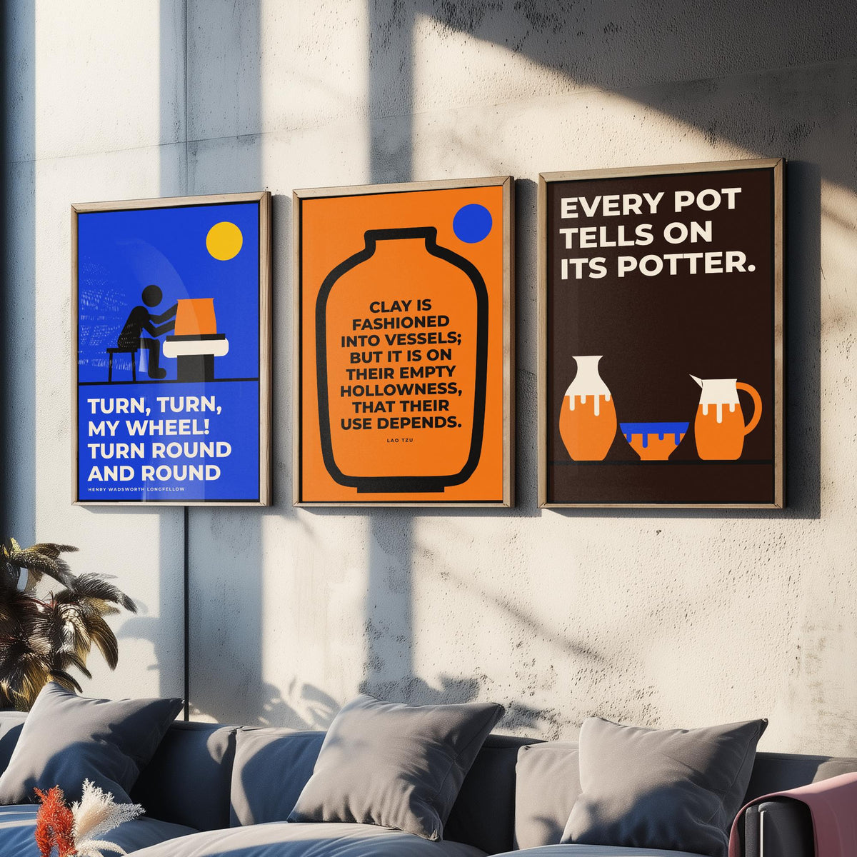 Pottery Quotes Set of Three Art Prints - 3 Bauhaus Ceramics Potter Posters - Minimalist Craft Wall Art Illustration V1