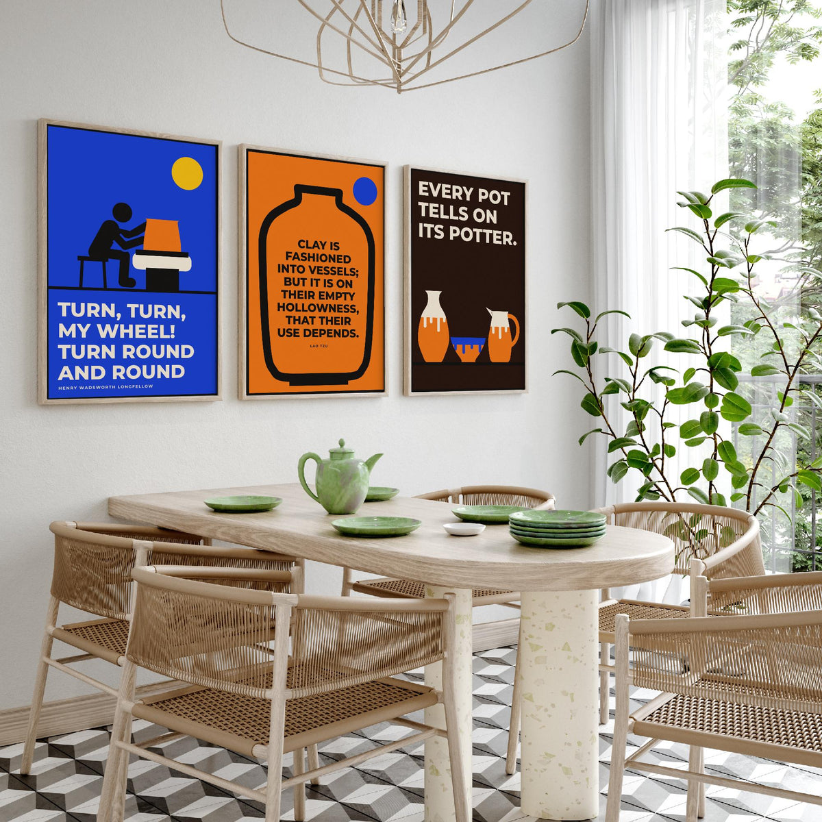 Pottery Quotes Set of Three Art Prints - 3 Bauhaus Ceramics Potter Posters - Minimalist Craft Wall Art Illustration V1
