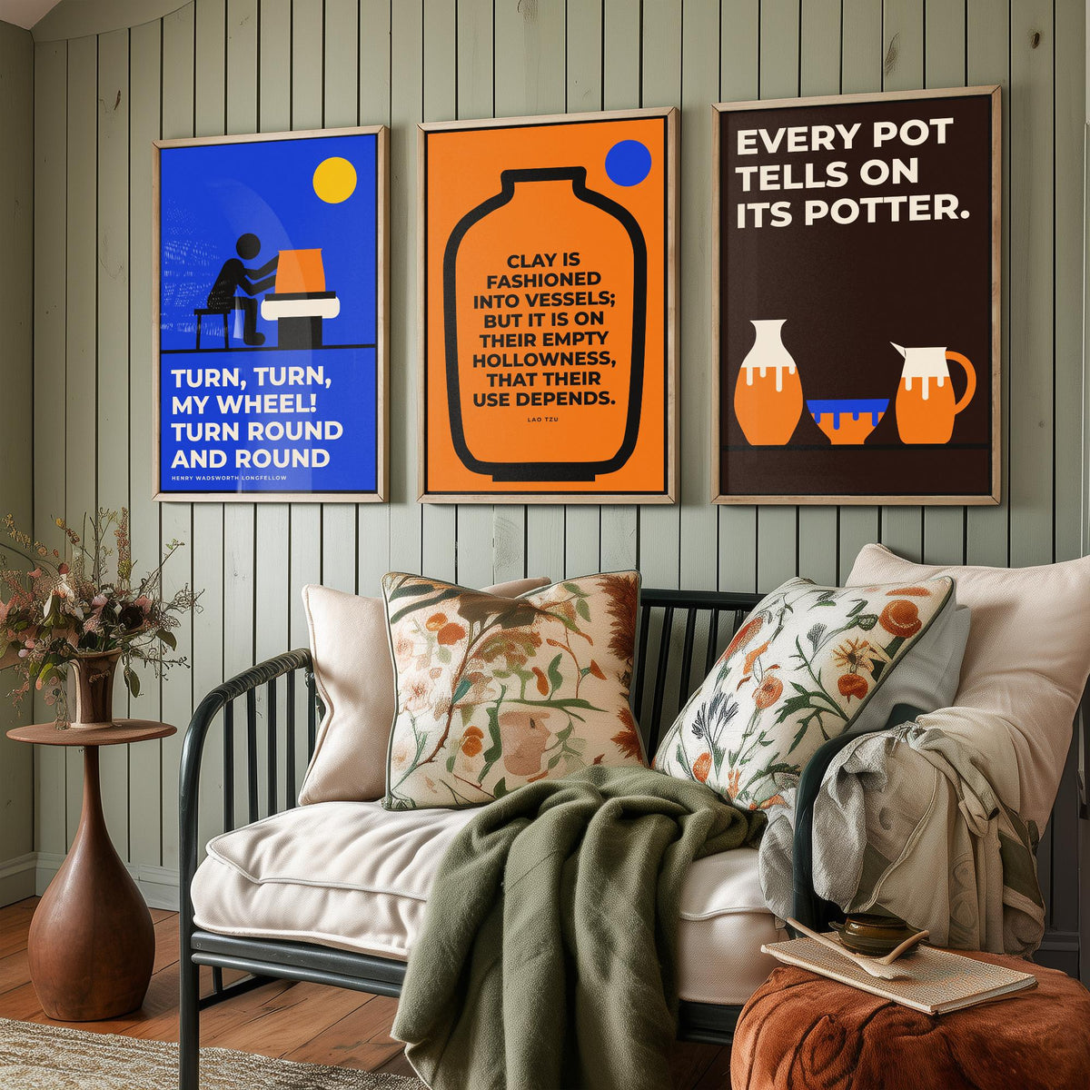 Pottery Quotes Set of Three Art Prints - 3 Bauhaus Ceramics Potter Posters - Minimalist Craft Wall Art Illustration V1