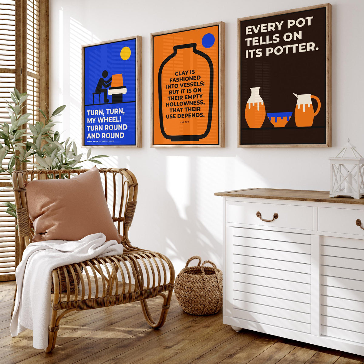 Pottery Quotes Set of Three Art Prints - 3 Bauhaus Ceramics Potter Posters - Minimalist Craft Wall Art Illustration V1