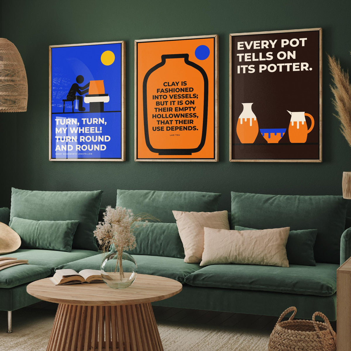 Pottery Quotes Set of Three Art Prints - 3 Bauhaus Ceramics Potter Posters - Minimalist Craft Wall Art Illustration V1