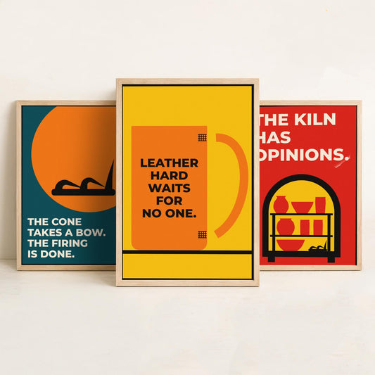 Pottery Quotes Set of Three Art Prints - 3 Retro Bauhaus Ceramics Potter Posters - Minimalist Craft Wall Art Illustration V2