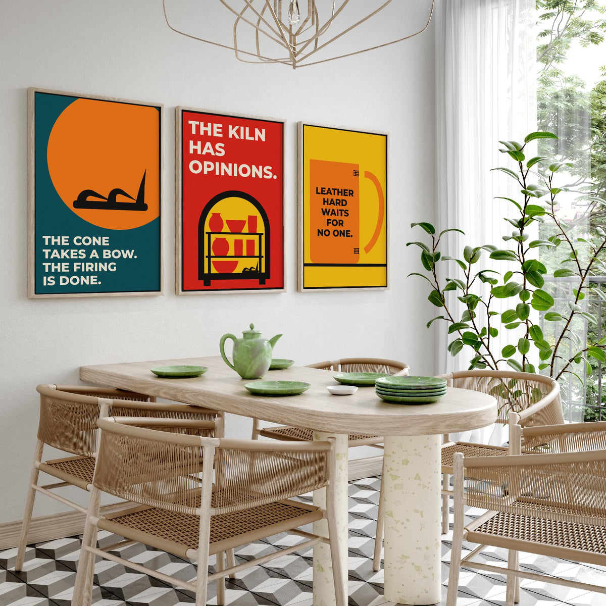 Pottery Quotes Set of Three Art Prints - 3 Retro Bauhaus Ceramics Potter Posters - Minimalist Craft Wall Art Illustration V2