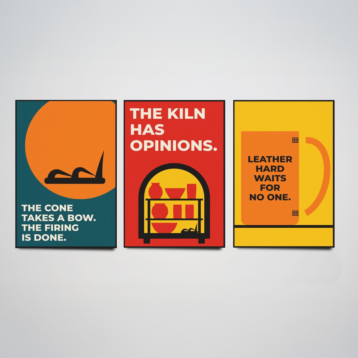 Pottery Quotes Set of Three Art Prints - 3 Retro Bauhaus Ceramics Potter Posters - Minimalist Craft Wall Art Illustration V2