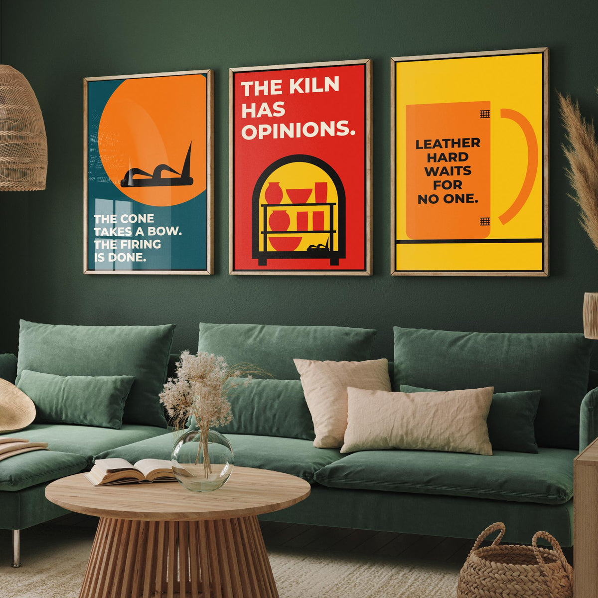 Pottery Quotes Set of Three Art Prints - 3 Retro Bauhaus Ceramics Potter Posters - Minimalist Craft Wall Art Illustration V2
