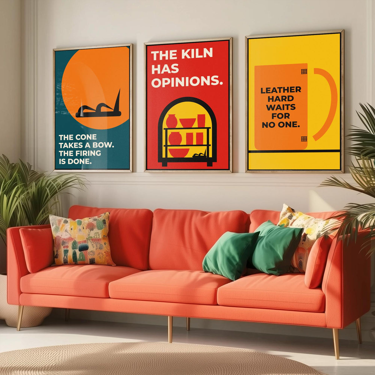 Pottery Quotes Set of Three Art Prints - 3 Retro Bauhaus Ceramics Potter Posters - Minimalist Craft Wall Art Illustration V2