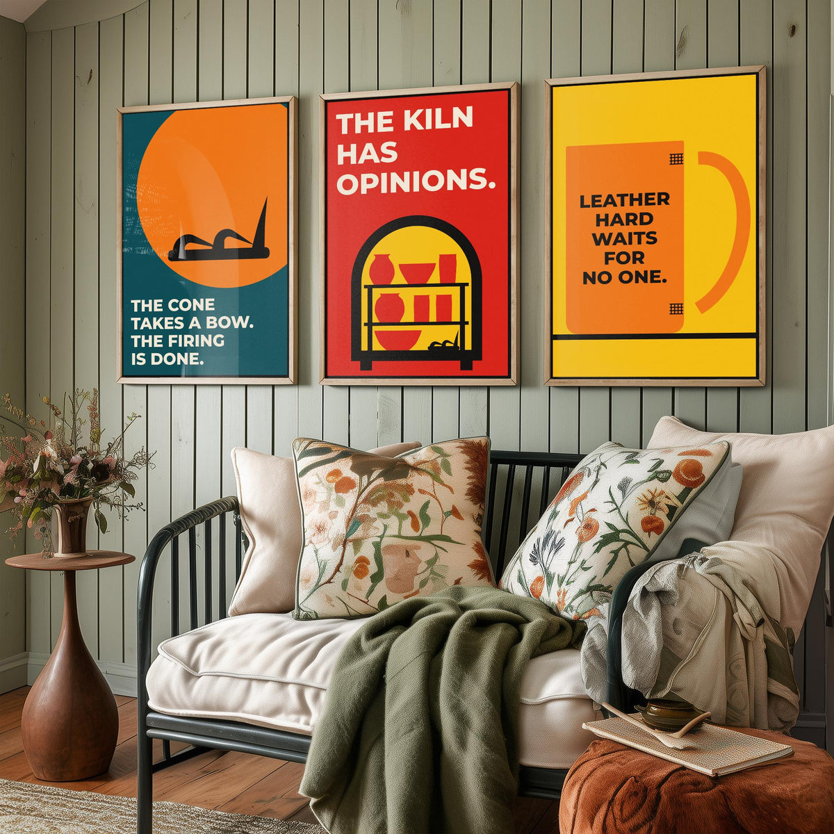 Pottery Quotes Set of Three Art Prints - 3 Retro Bauhaus Ceramics Potter Posters - Minimalist Craft Wall Art Illustration V2