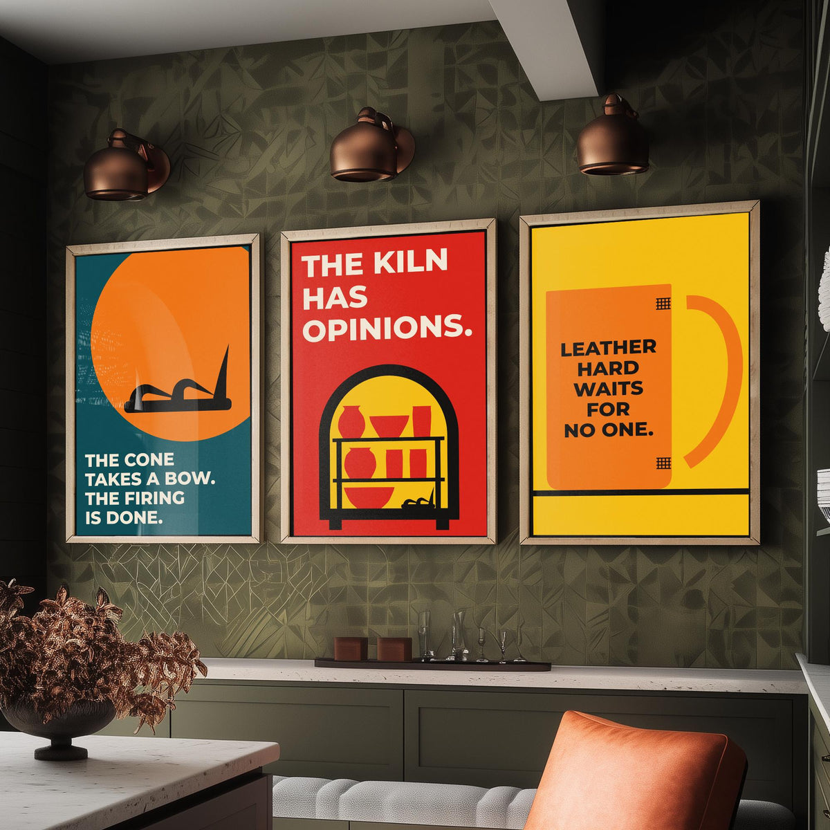Pottery Quotes Set of Three Art Prints - 3 Retro Bauhaus Ceramics Potter Posters - Minimalist Craft Wall Art Illustration V2