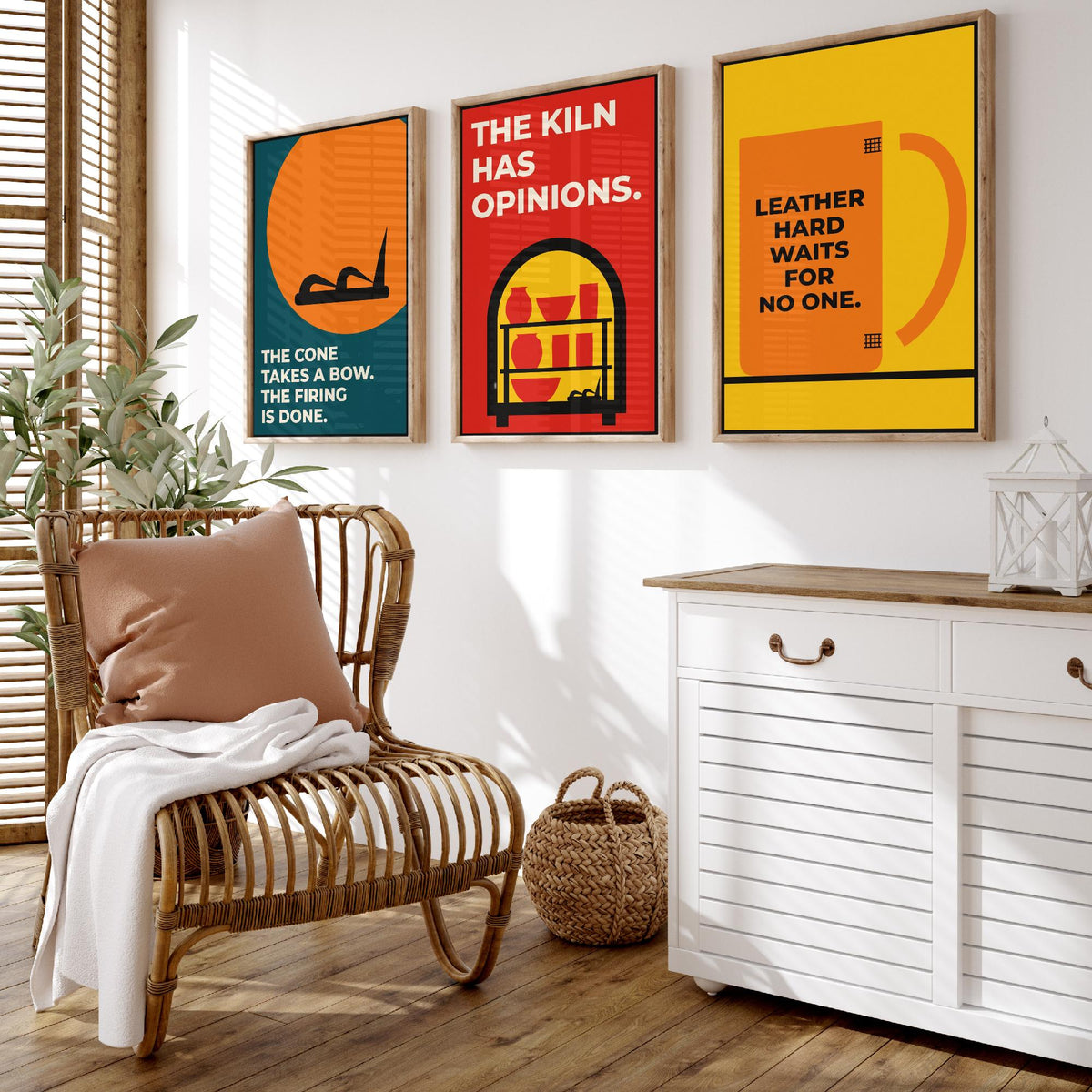 Pottery Quotes Set of Three Art Prints - 3 Retro Bauhaus Ceramics Potter Posters - Minimalist Craft Wall Art Illustration V2