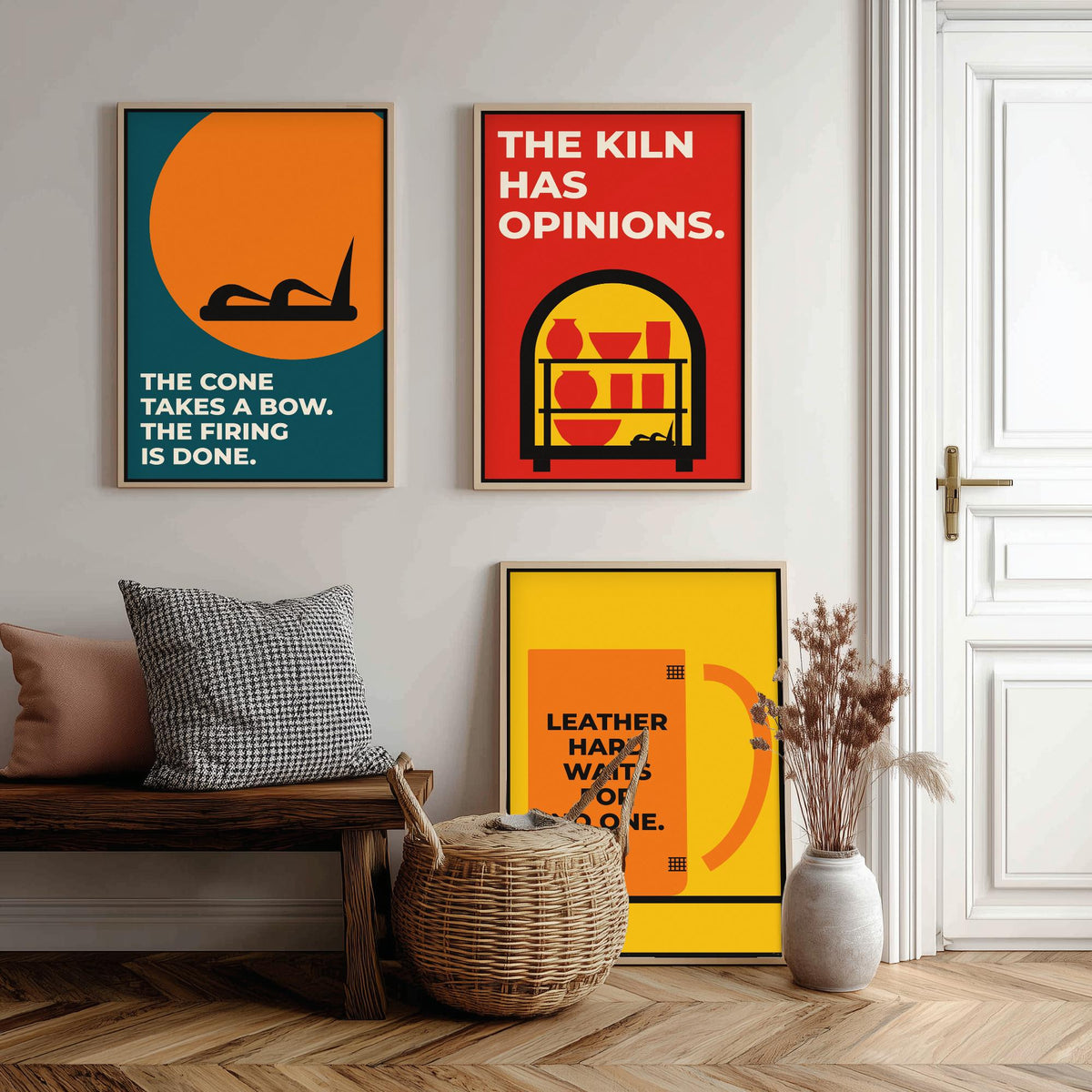 Pottery Quotes Set of Three Art Prints - 3 Retro Bauhaus Ceramics Potter Posters - Minimalist Craft Wall Art Illustration V2