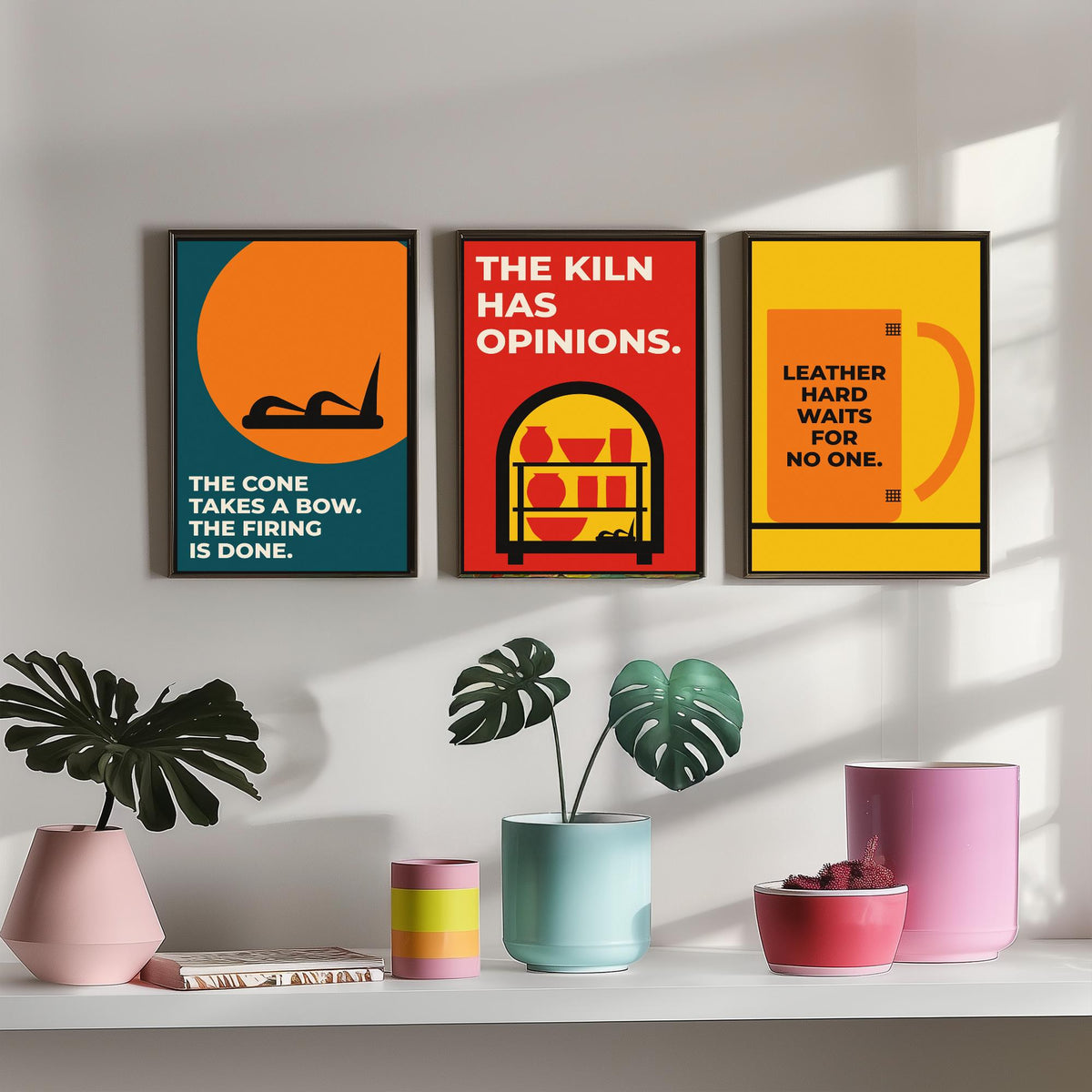 Pottery Quotes Set of Three Art Prints - 3 Retro Bauhaus Ceramics Potter Posters - Minimalist Craft Wall Art Illustration V2