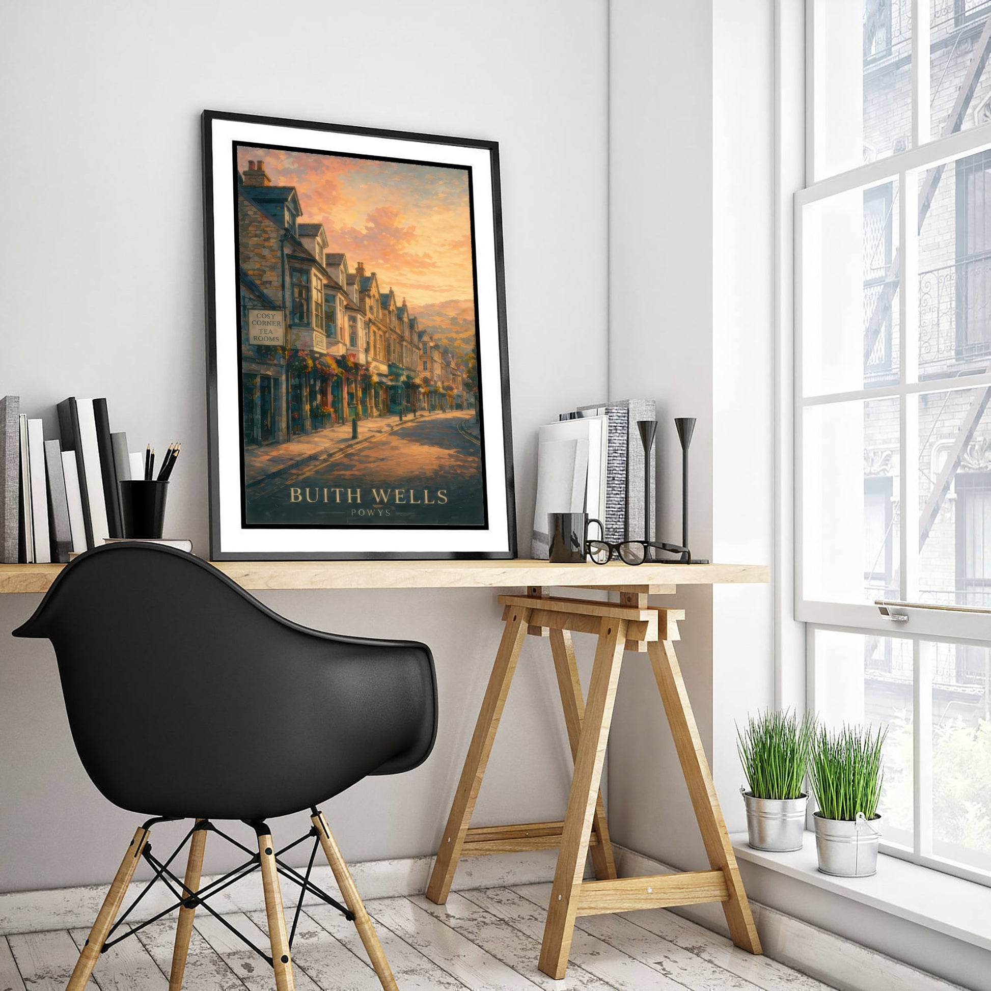 Builth Wells Powys Wales Travel Poster - Art Print - Sunset Illustration - High Street Wall Art 3/3