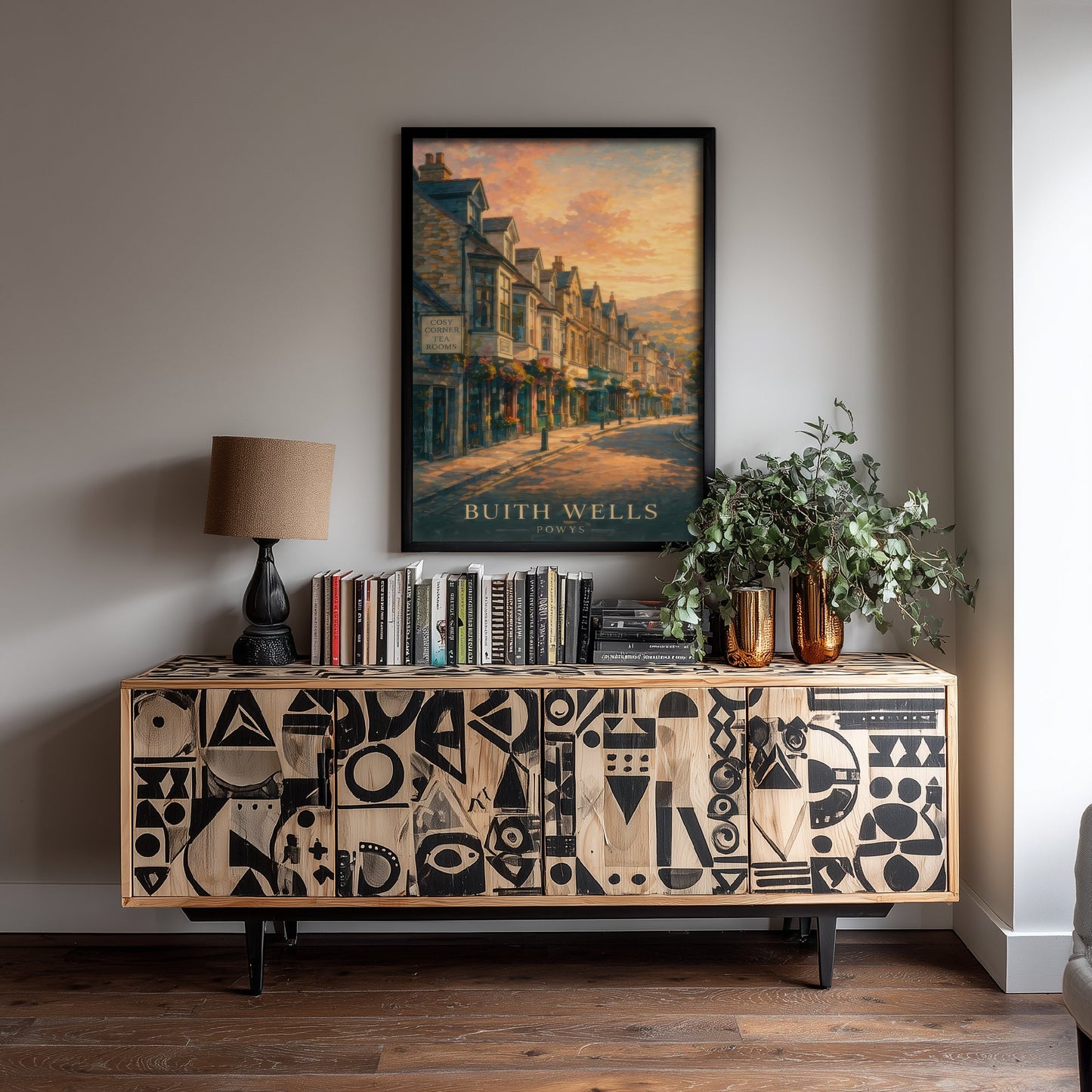Builth Wells Powys Wales Travel Poster - Art Print - Sunset Illustration - High Street Wall Art 3/3