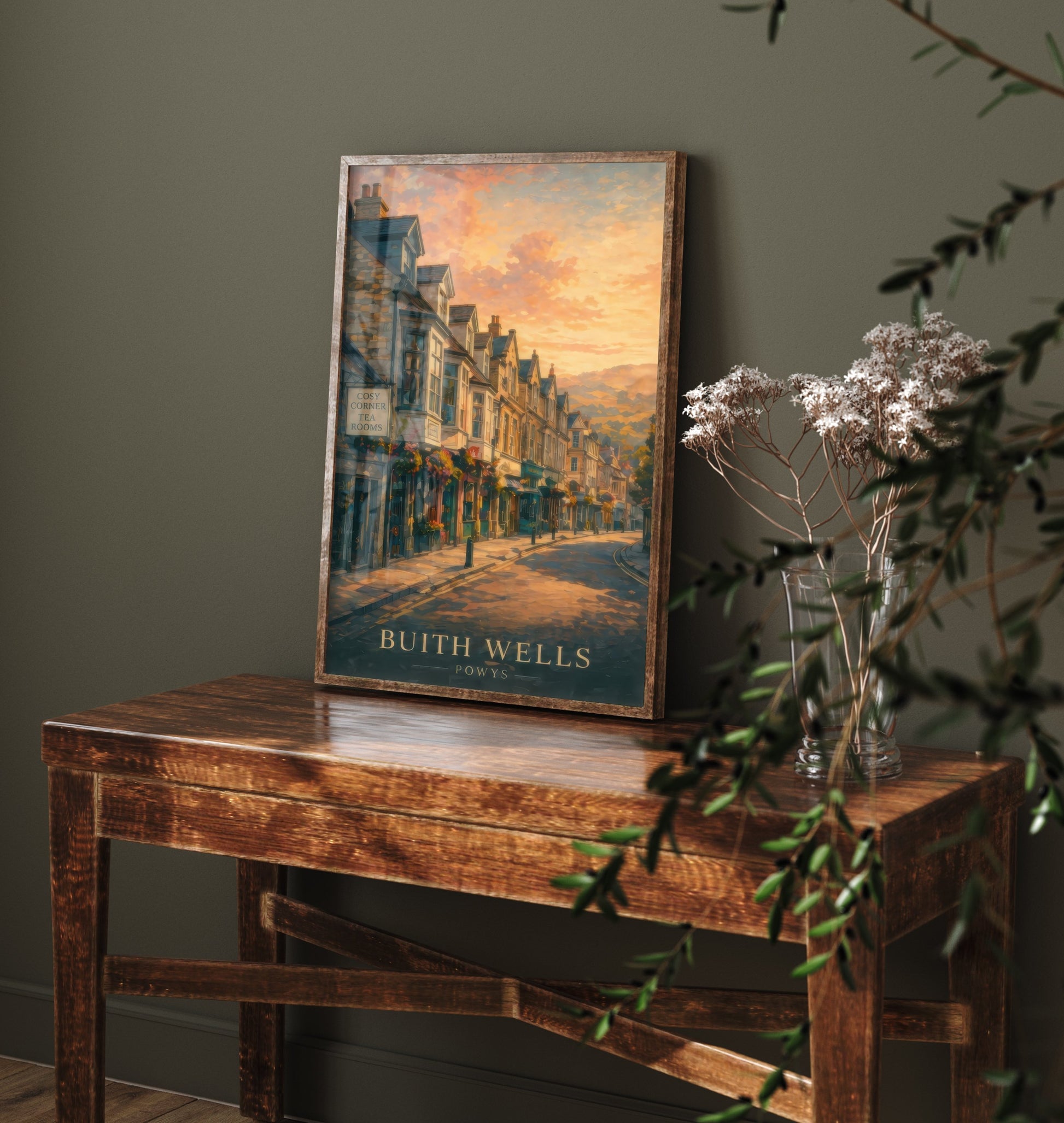 Builth Wells Powys Wales Travel Poster - Art Print - Sunset Illustration - High Street Wall Art 3/3