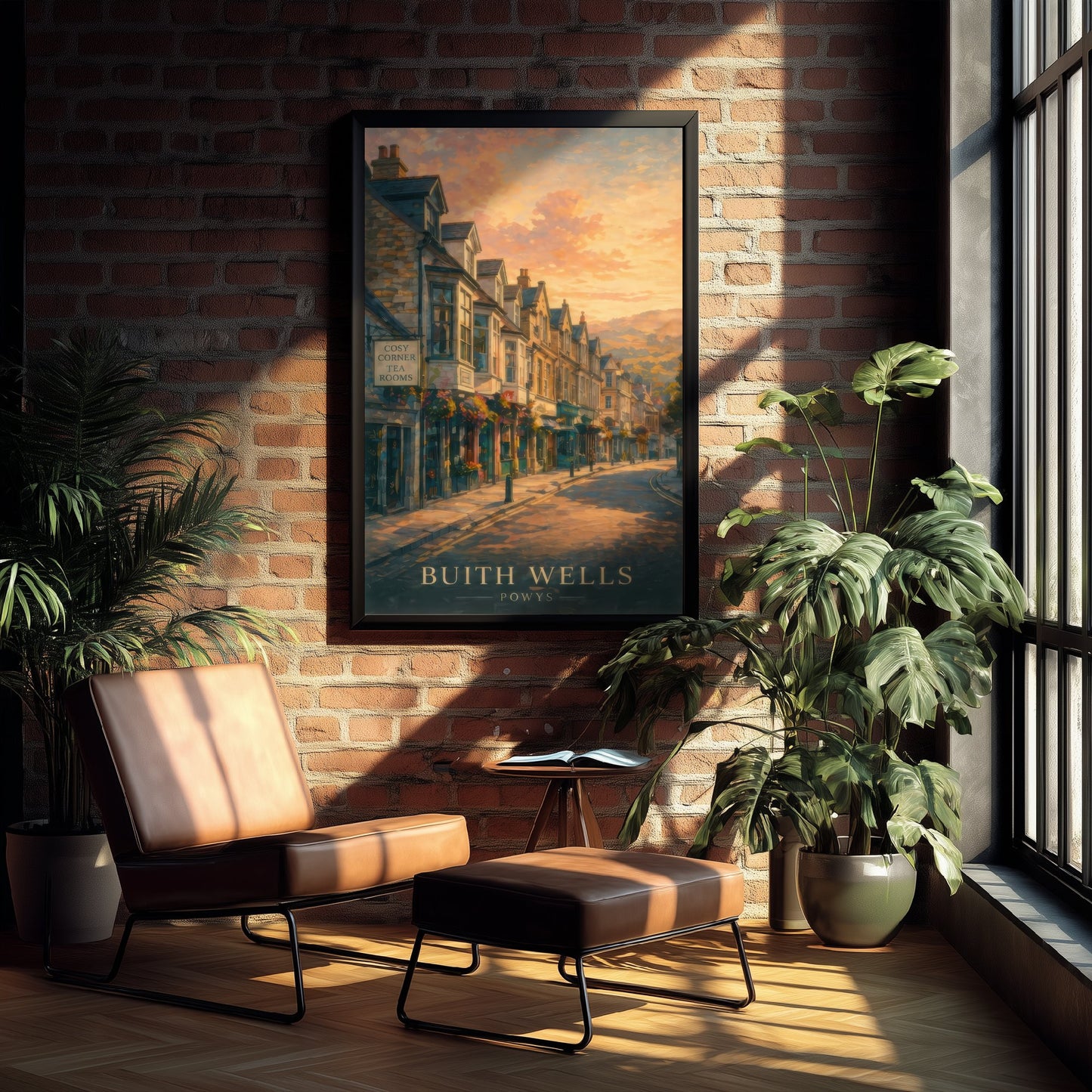 Builth Wells Powys Wales Travel Poster - Art Print - Sunset Illustration - High Street Wall Art 3/3