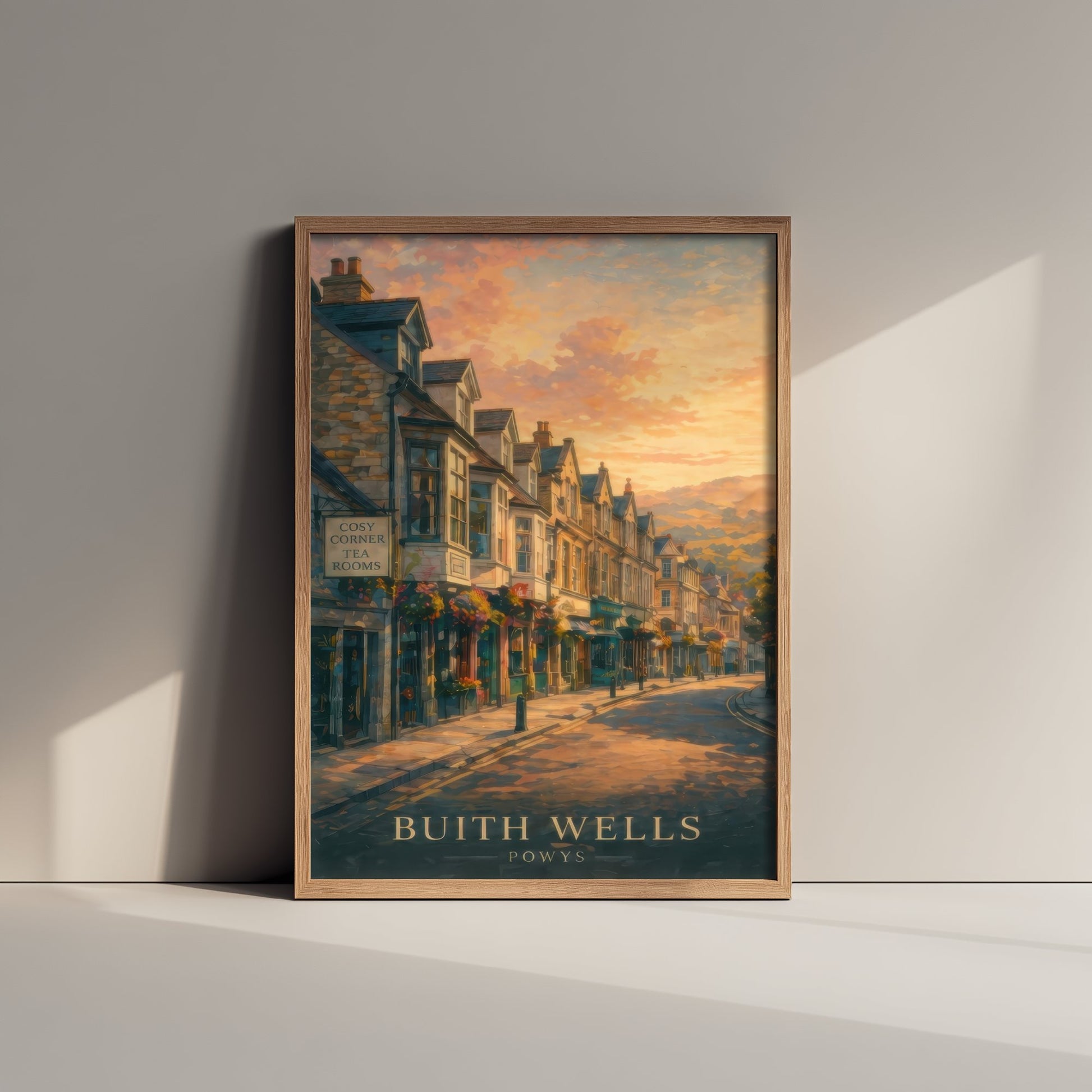 Builth Wells Powys Wales Travel Poster - Art Print - Sunset Illustration - High Street Wall Art 3/3