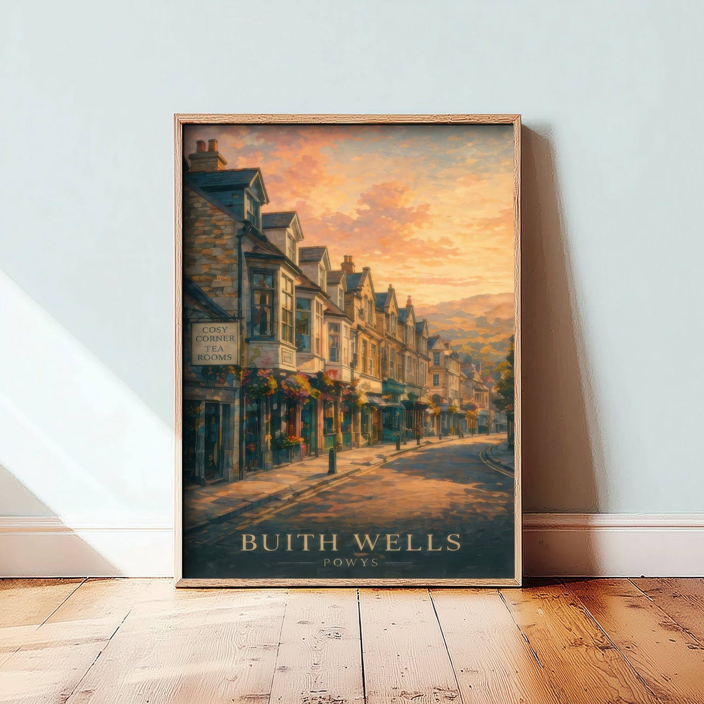 Builth Wells Powys Wales Travel Poster - Art Print - Sunset Illustration - High Street Wall Art 3/3