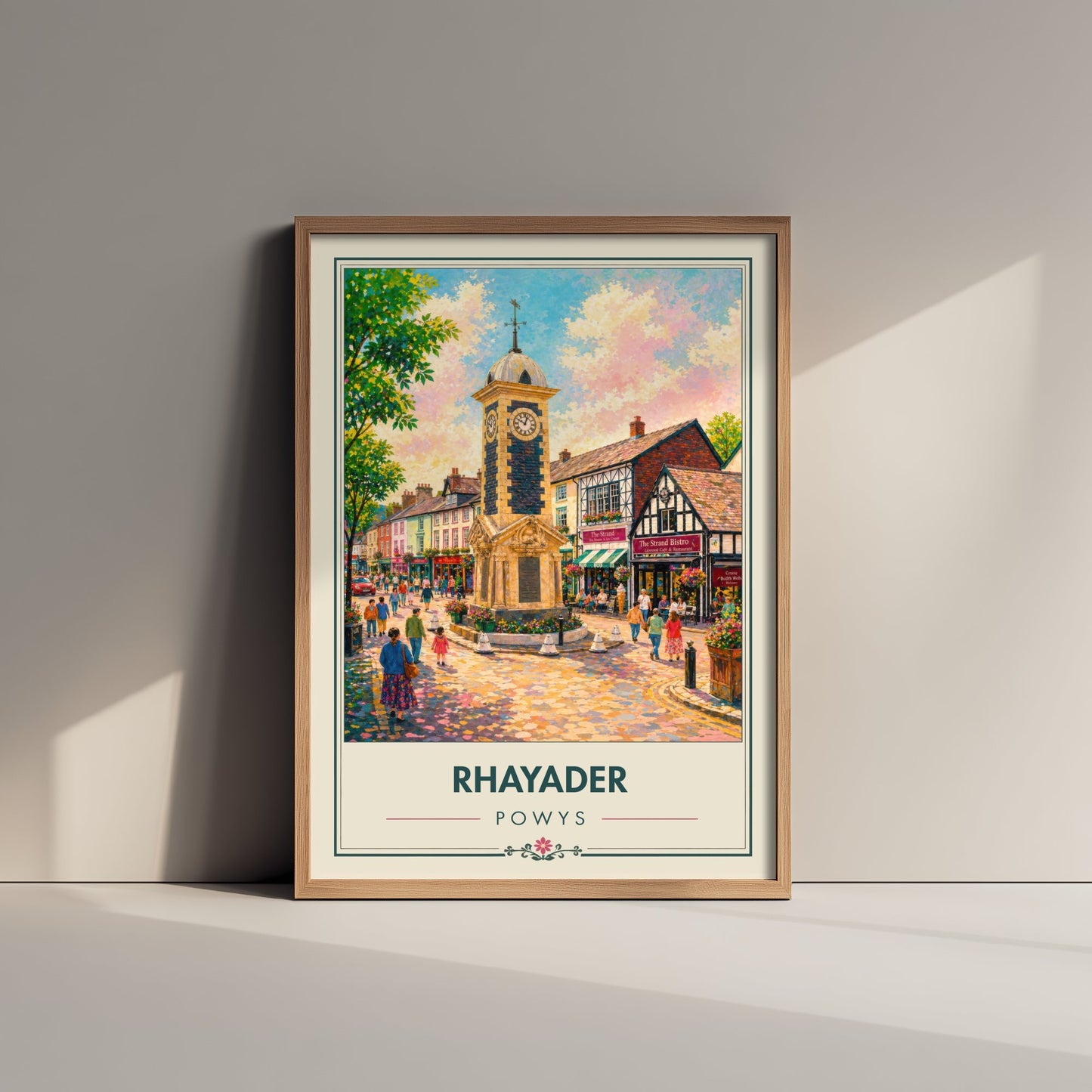 Rhayader Powys Wales Travel Poster - Art Print - Vibrant Illustration - Clock Tower Wall Art 1/3