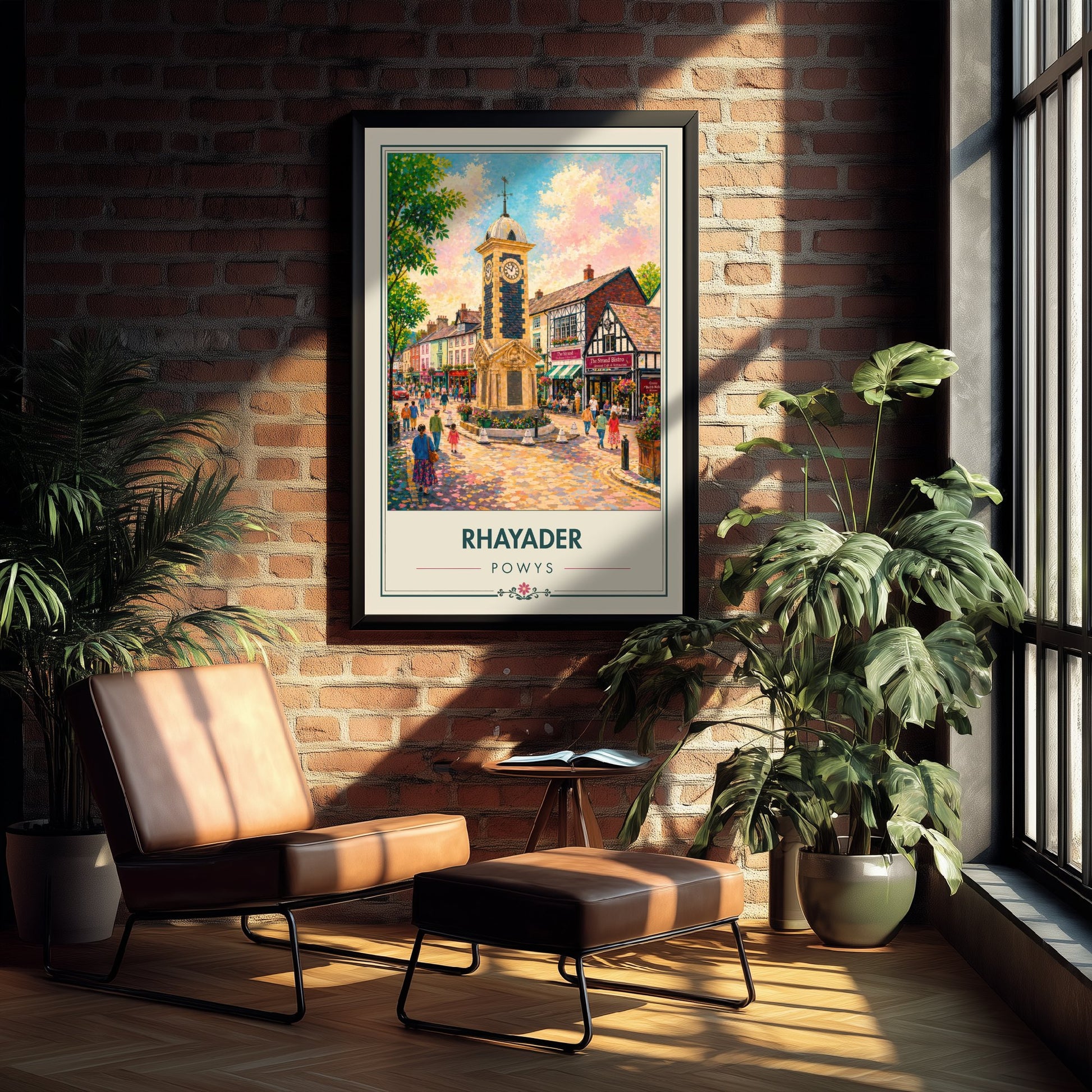 Rhayader Powys Wales Travel Poster - Art Print - Vibrant Illustration - Clock Tower Wall Art 1/3