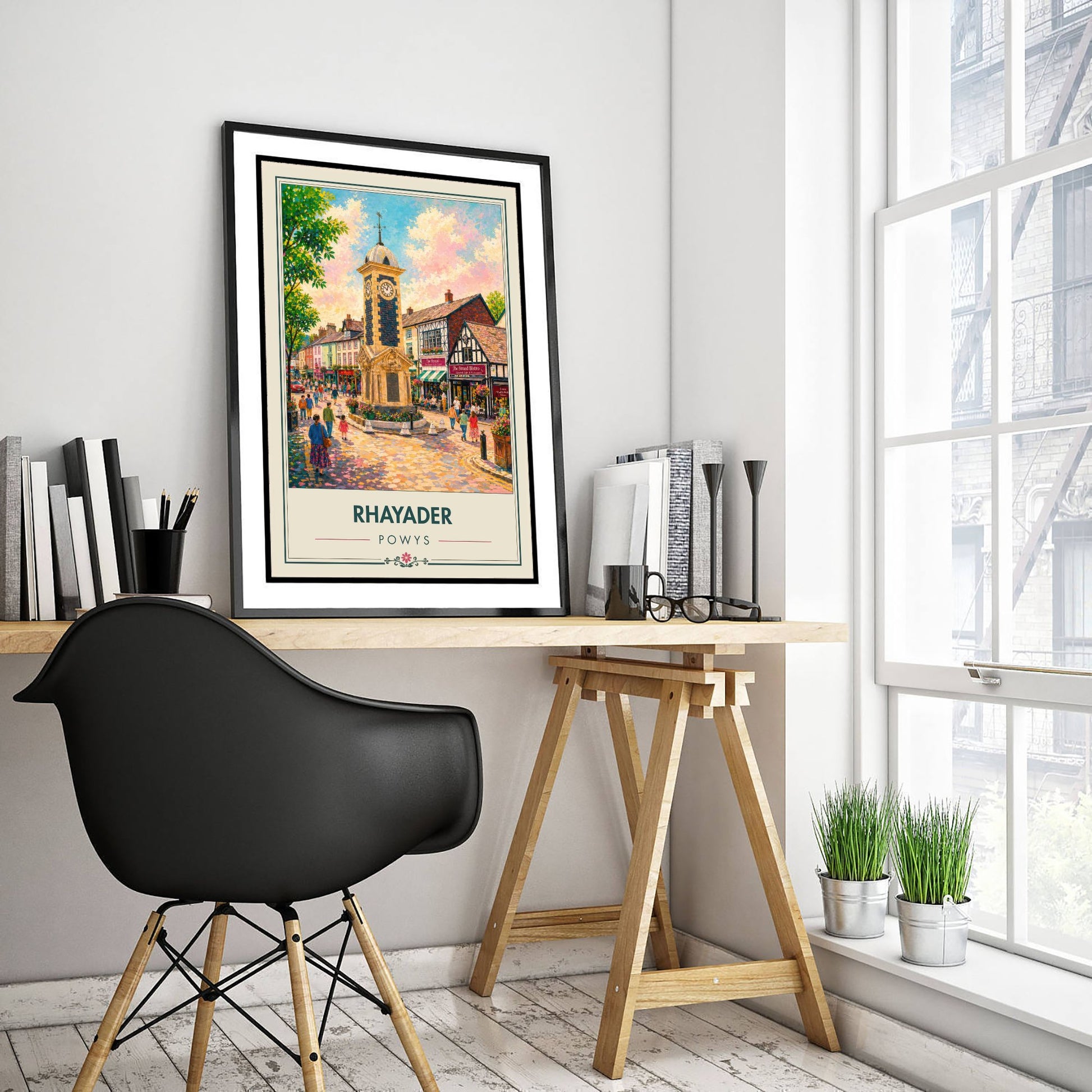 Rhayader Powys Wales Travel Poster - Art Print - Vibrant Illustration - Clock Tower Wall Art 1/3
