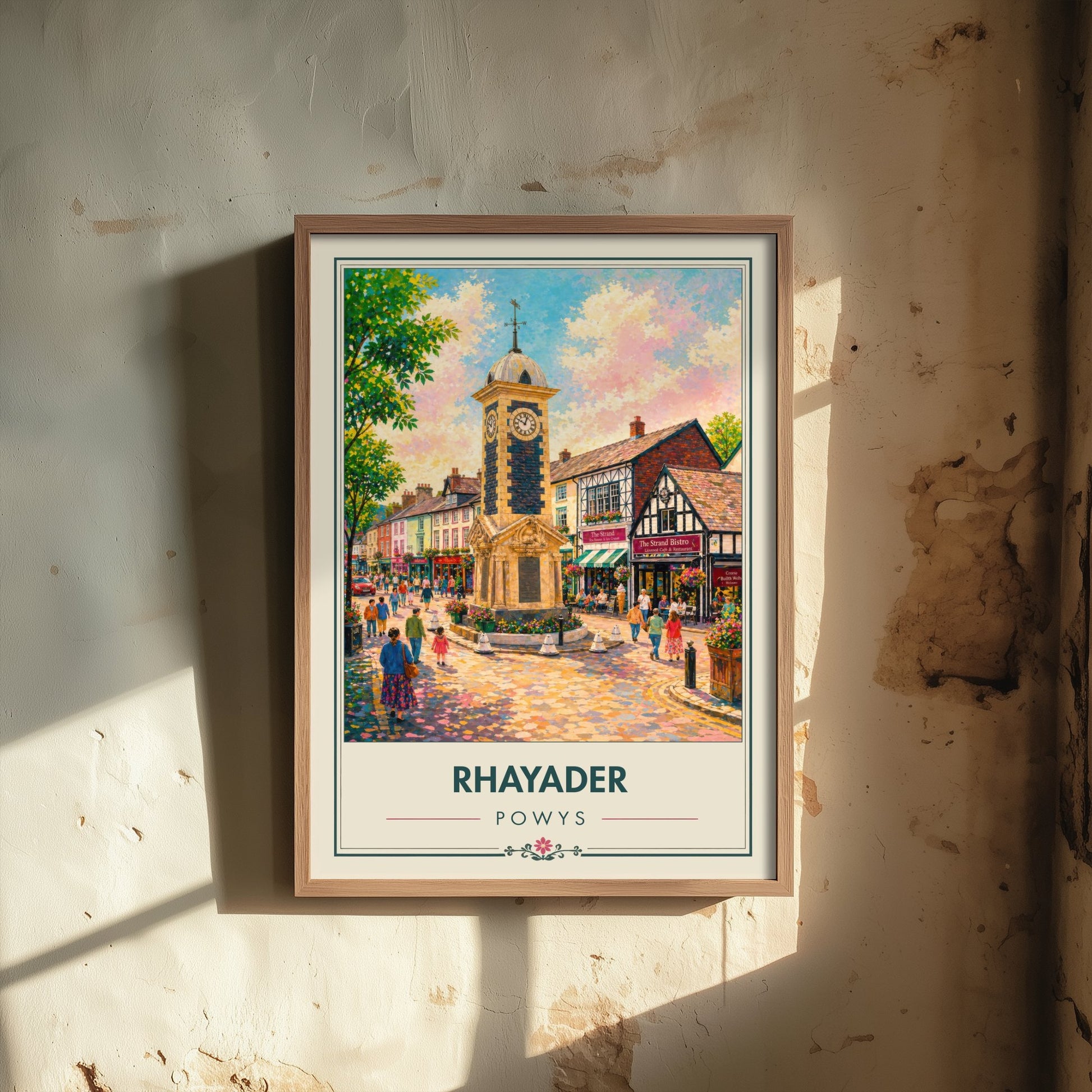 Rhayader Powys Wales Travel Poster - Art Print - Vibrant Illustration - Clock Tower Wall Art 1/3