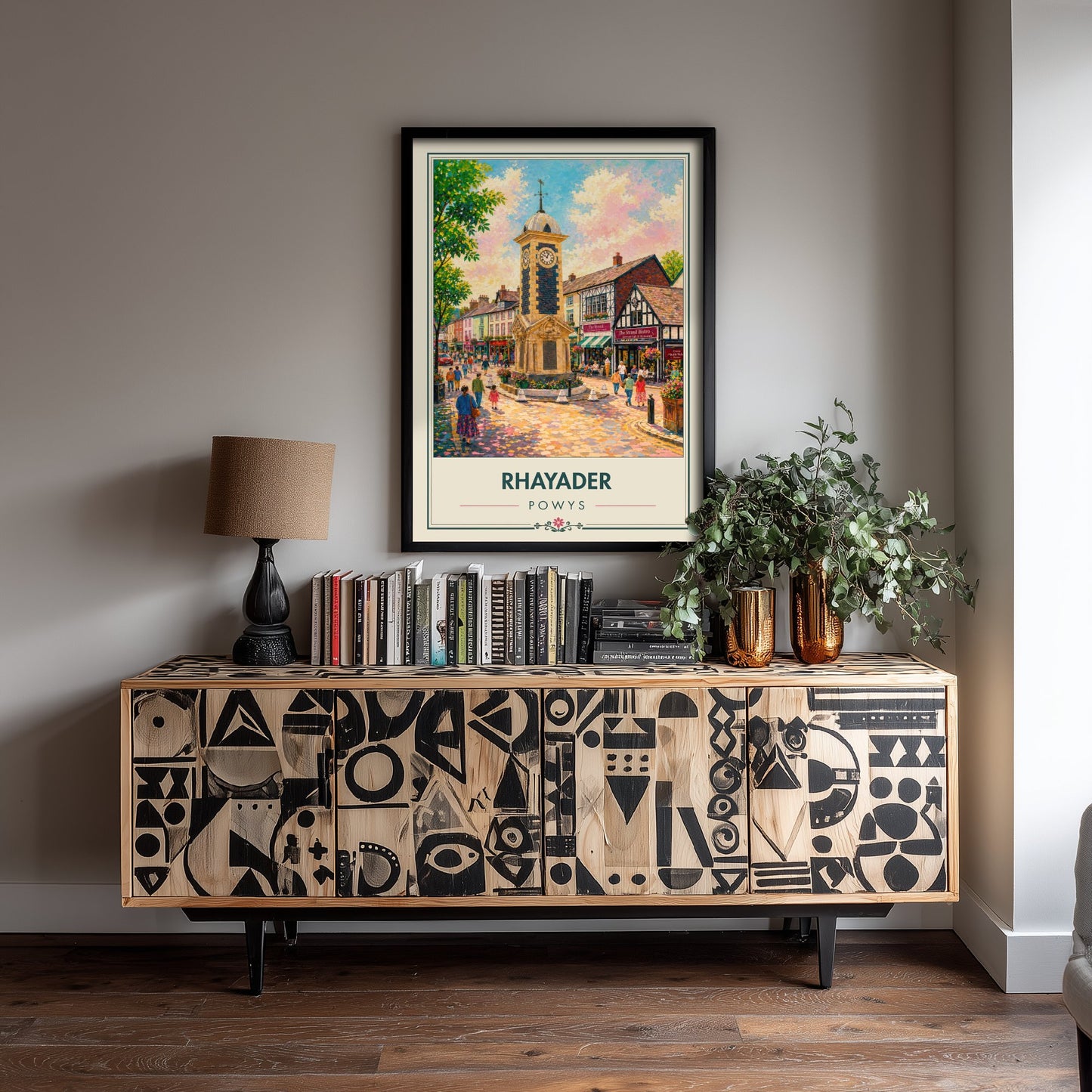 Rhayader Powys Wales Travel Poster - Art Print - Vibrant Illustration - Clock Tower Wall Art 1/3