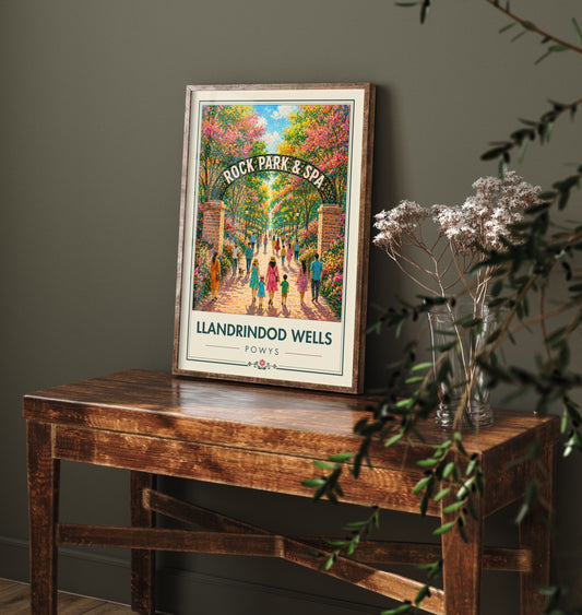 Llandrindod Wells Powys Travel Poster - Art Print - Vibrant Illustration - Rock Park Spa Wall Art 2/3