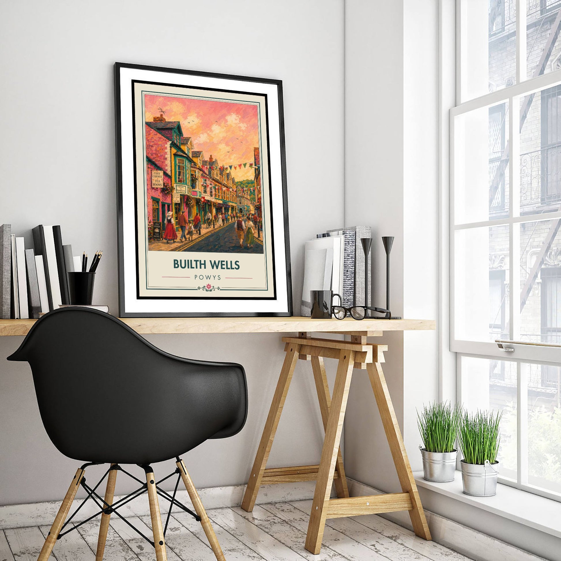 Builth Wells Powys Wales Travel Poster - Art Print - Vibrant Illustration - Town Street Wall Art 3/3