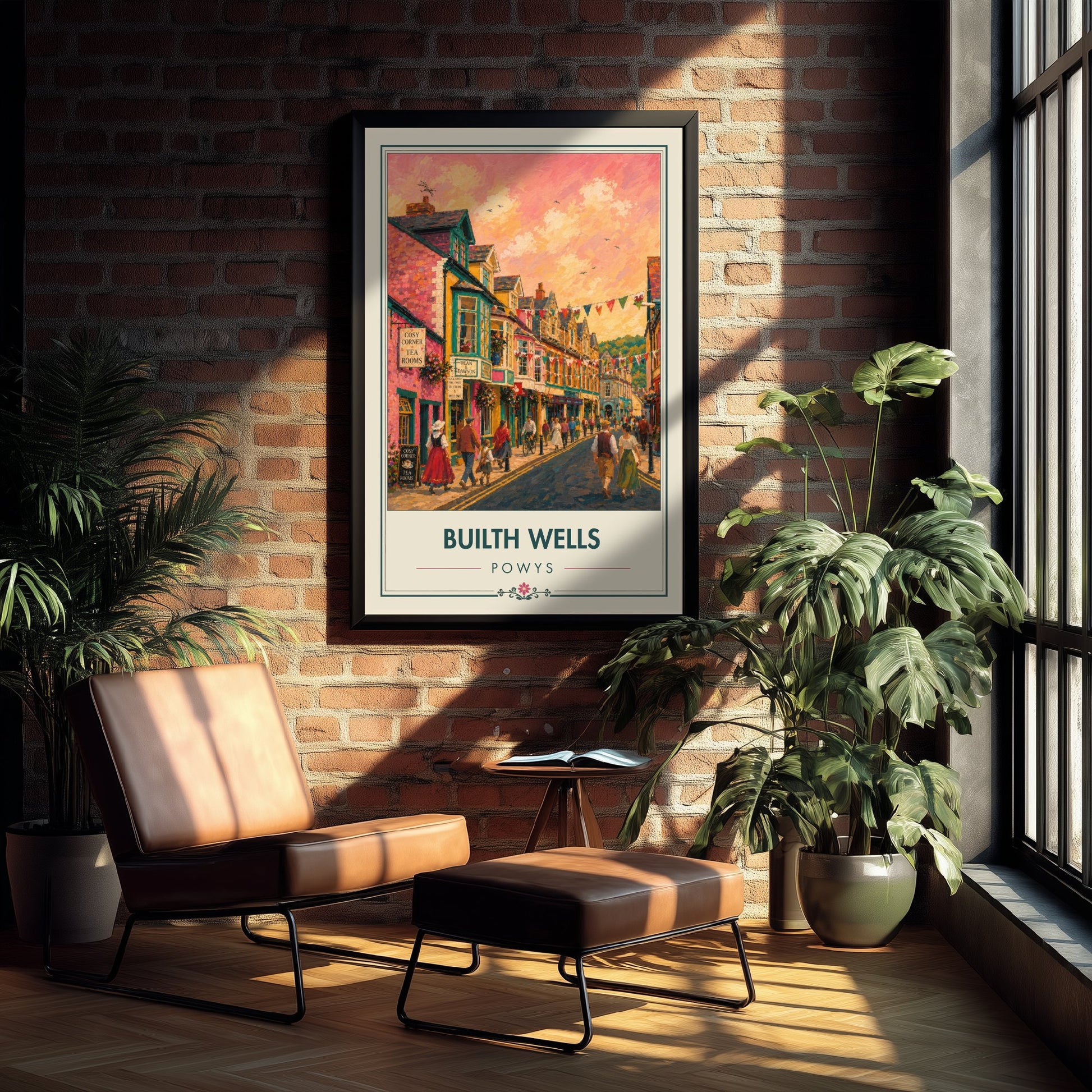 Builth Wells Powys Wales Travel Poster - Art Print - Vibrant Illustration - Town Street Wall Art 3/3